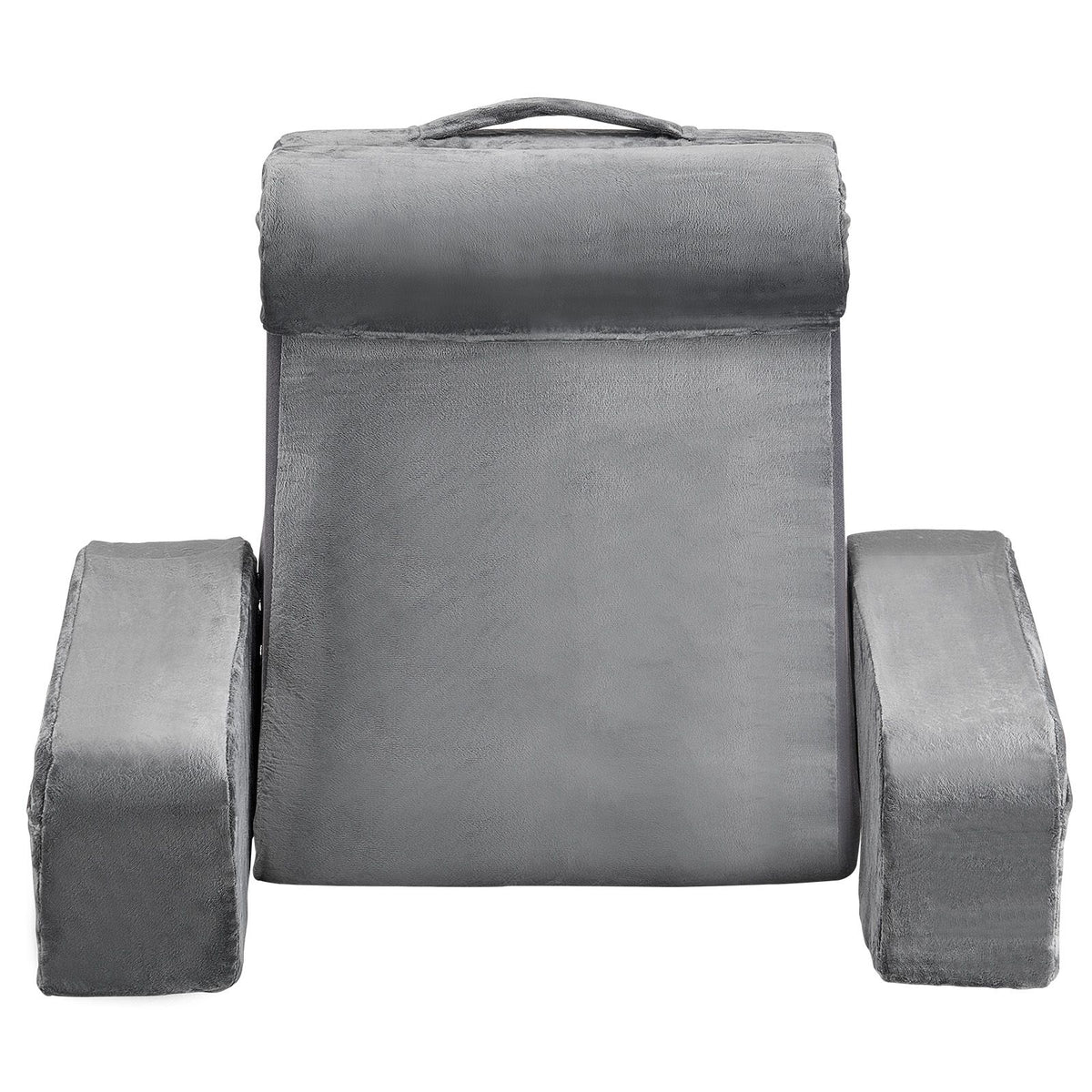 Reading Pillow, Backrest Support Pillow with Arm and 3 Pockets, Large Size Bed Pillow with Removable Headrest & 25D Sponge, Handle for Easy Carrying, for Reading, Gaming, Resting, Working, Grey