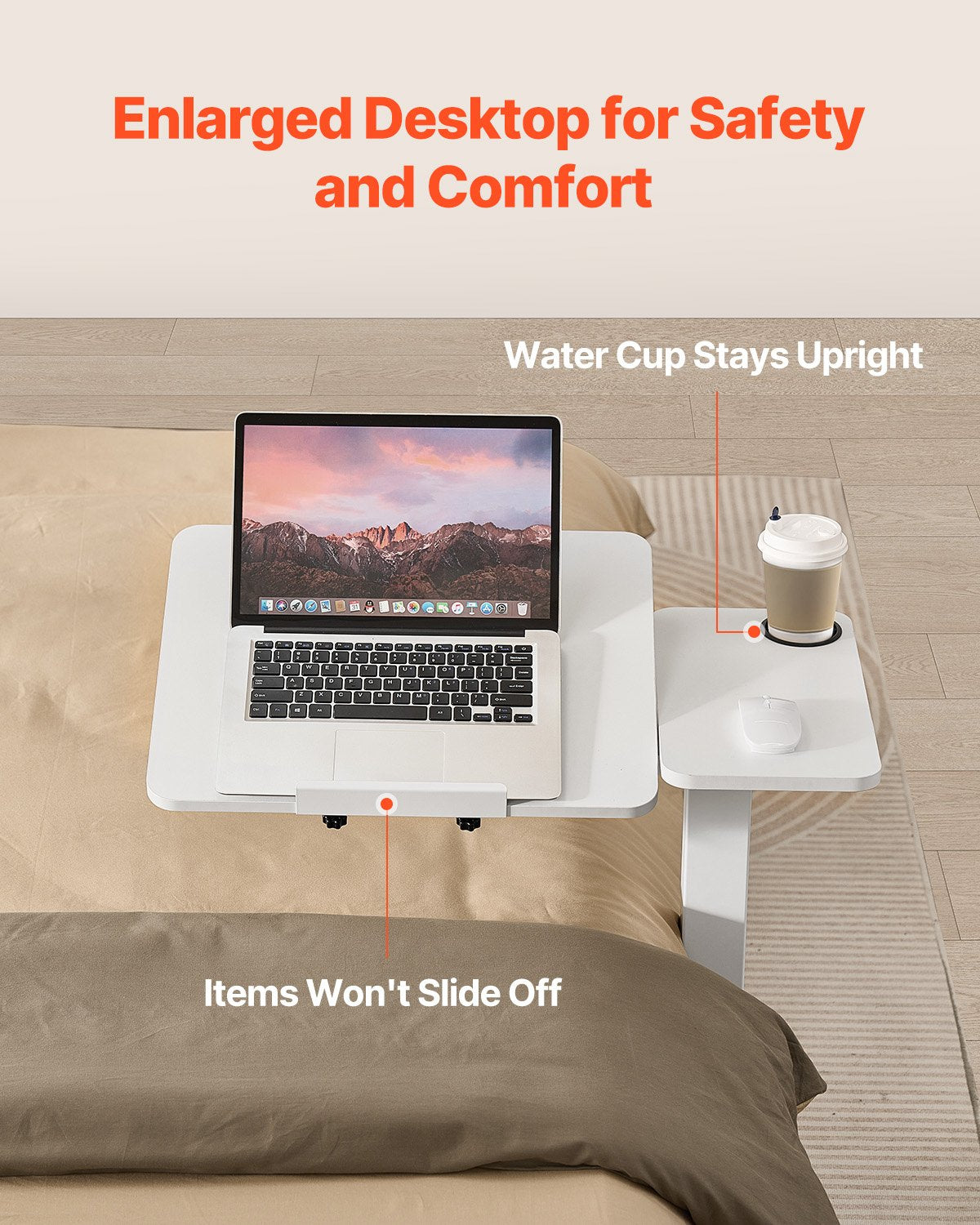 Kid's Desks: VEVOR Overbed Table, Mobile Bed Side Table with Flip Desktop and 4 Hidden Wheels, Height & Angle Adjustable Rolling Laptop Desk with Cup Holder, Portable Over Bed Desk for Home, Office, Study, White