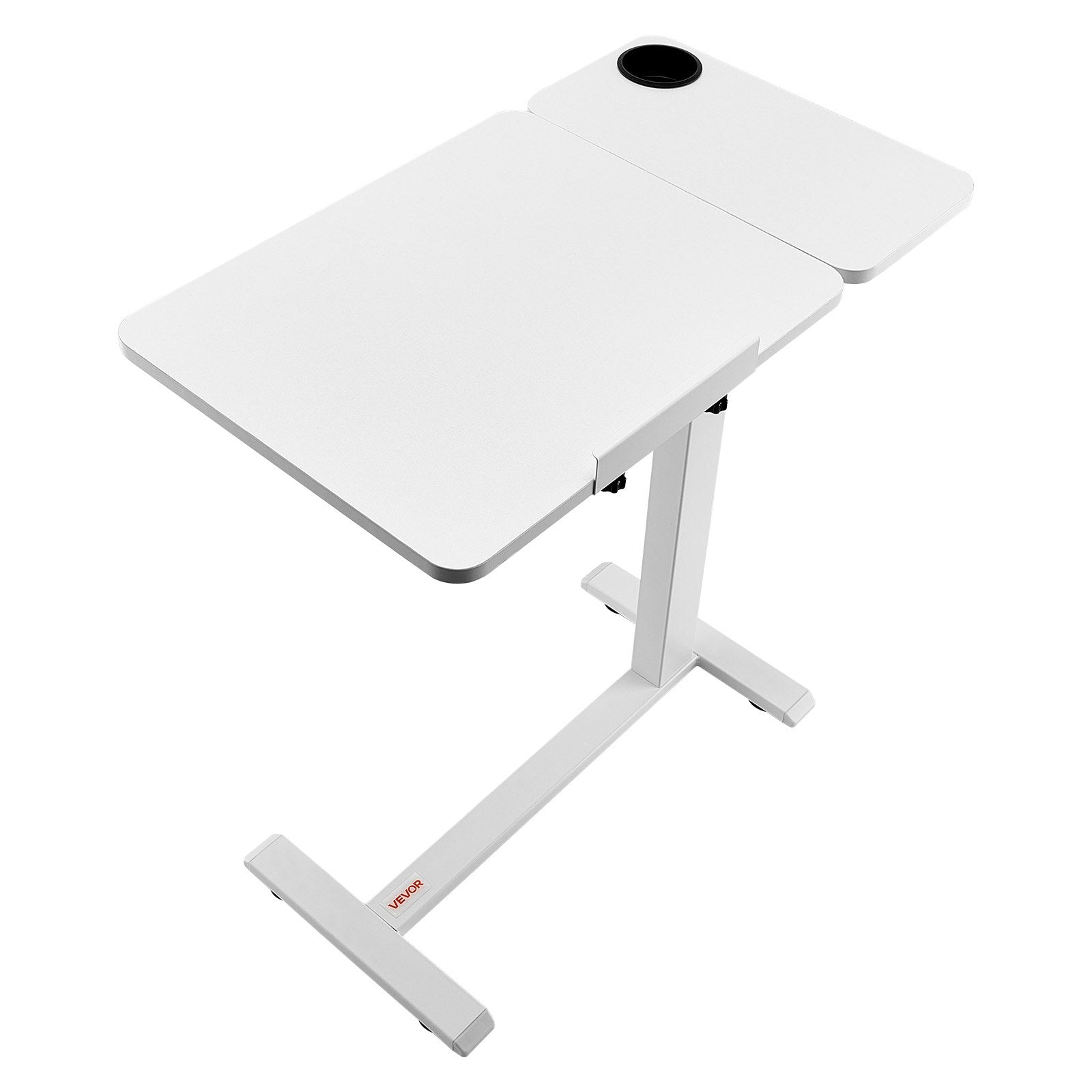 Kid's Desks: VEVOR Overbed Table, Mobile Bed Side Table with Flip Desktop and 4 Hidden Wheels, Height & Angle Adjustable Rolling Laptop Desk with Cup Holder, Portable Over Bed Desk for Home, Office, Study, White