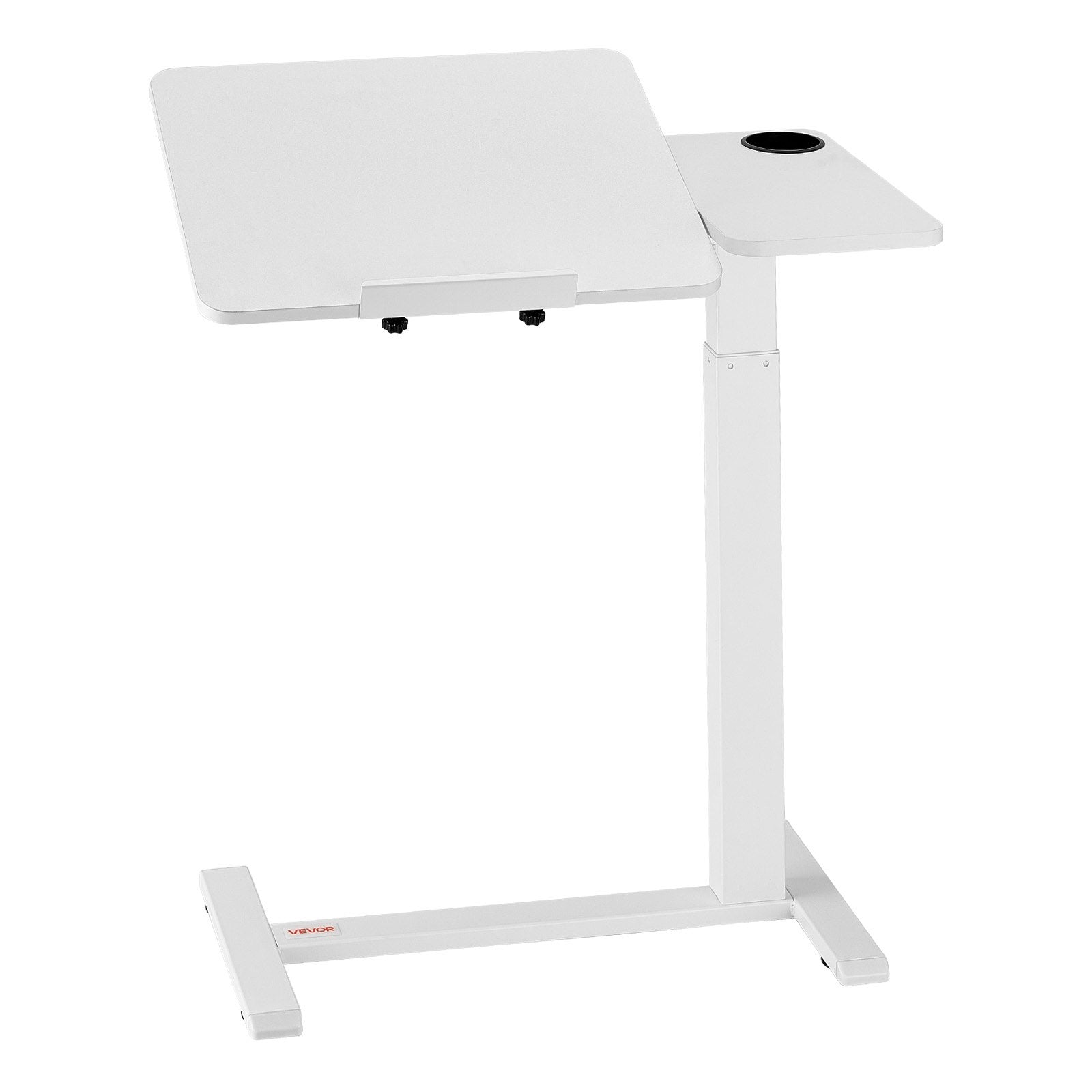Kid's Desks: VEVOR Overbed Table, Mobile Bed Side Table with Flip Desktop and 4 Hidden Wheels, Height & Angle Adjustable Rolling Laptop Desk with Cup Holder, Portable Over Bed Desk for Home, Office, Study, White
