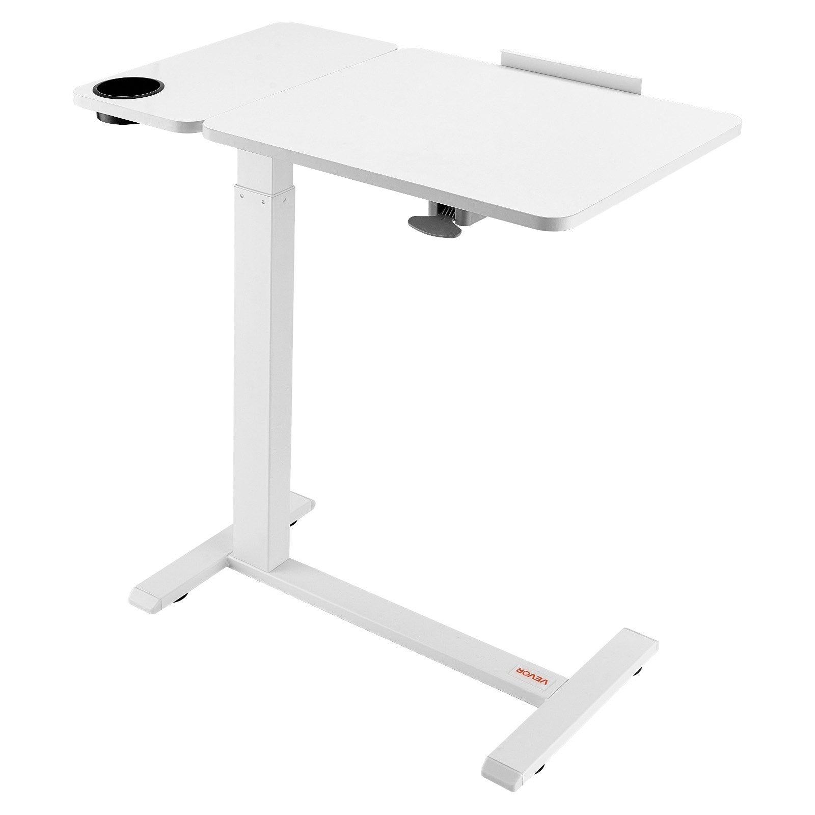 Kid's Desks: VEVOR Overbed Table, Mobile Bed Side Table with Flip Desktop and 4 Hidden Wheels, Height & Angle Adjustable Rolling Laptop Desk with Cup Holder, Portable Over Bed Desk for Home, Office, Study, White