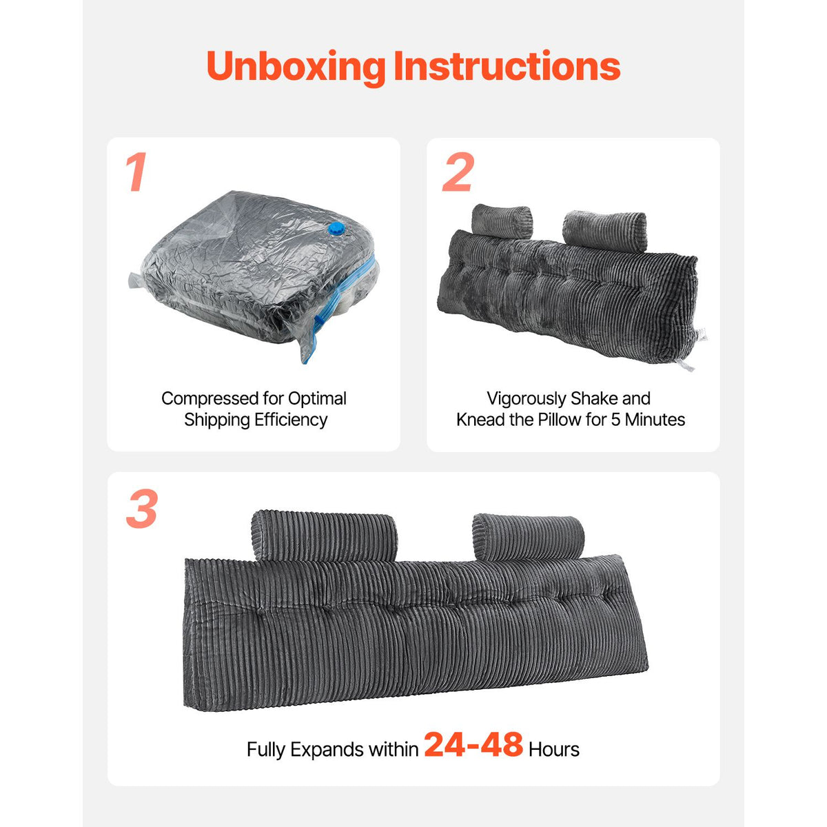 Headboard Pillow, King Size Wedge Headboard Pillow with 2 Side Pockets and 2 Headrests, Bed Wedge Pillow with Washable Flannel Cloth, for Reading, Gaming, Resting, Working in Bed, Grey