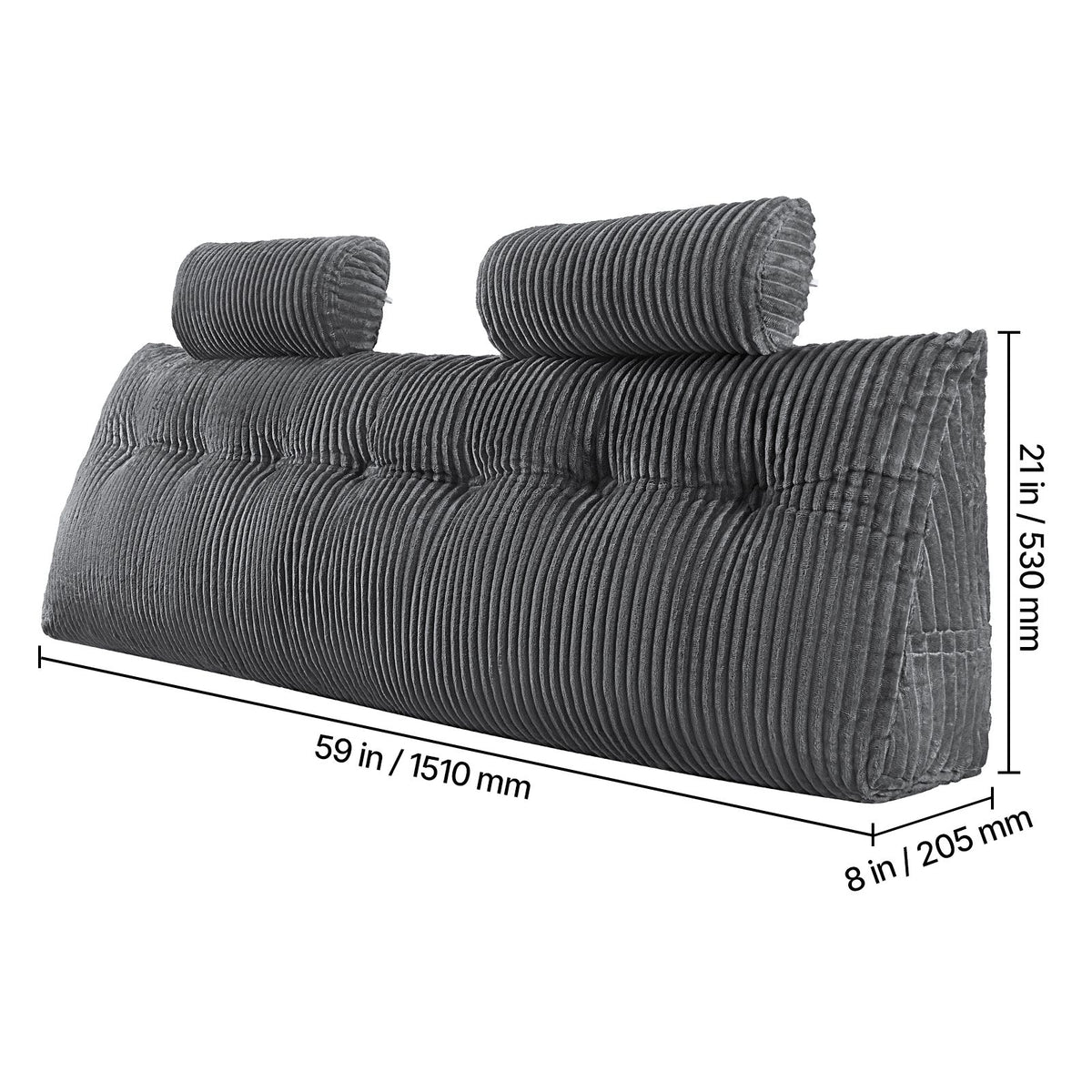 Headboard Pillow, King Size Wedge Headboard Pillow with 2 Side Pockets and 2 Headrests, Bed Wedge Pillow with Washable Flannel Cloth, for Reading, Gaming, Resting, Working in Bed, Grey