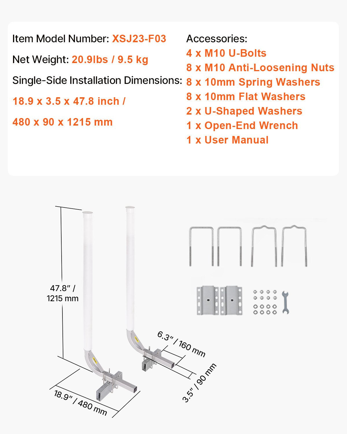 Boating Accessories: VEVOR Boat Trailer Guide, 1219.2mm Adjustable Design Trailer Guide Poles, 2PCS High-Hardness Steel Trailer Guide-Ons, Trailer Guides with PVC Pipes, for Ski Boat, Fishing Boat or Sailboat Trailer