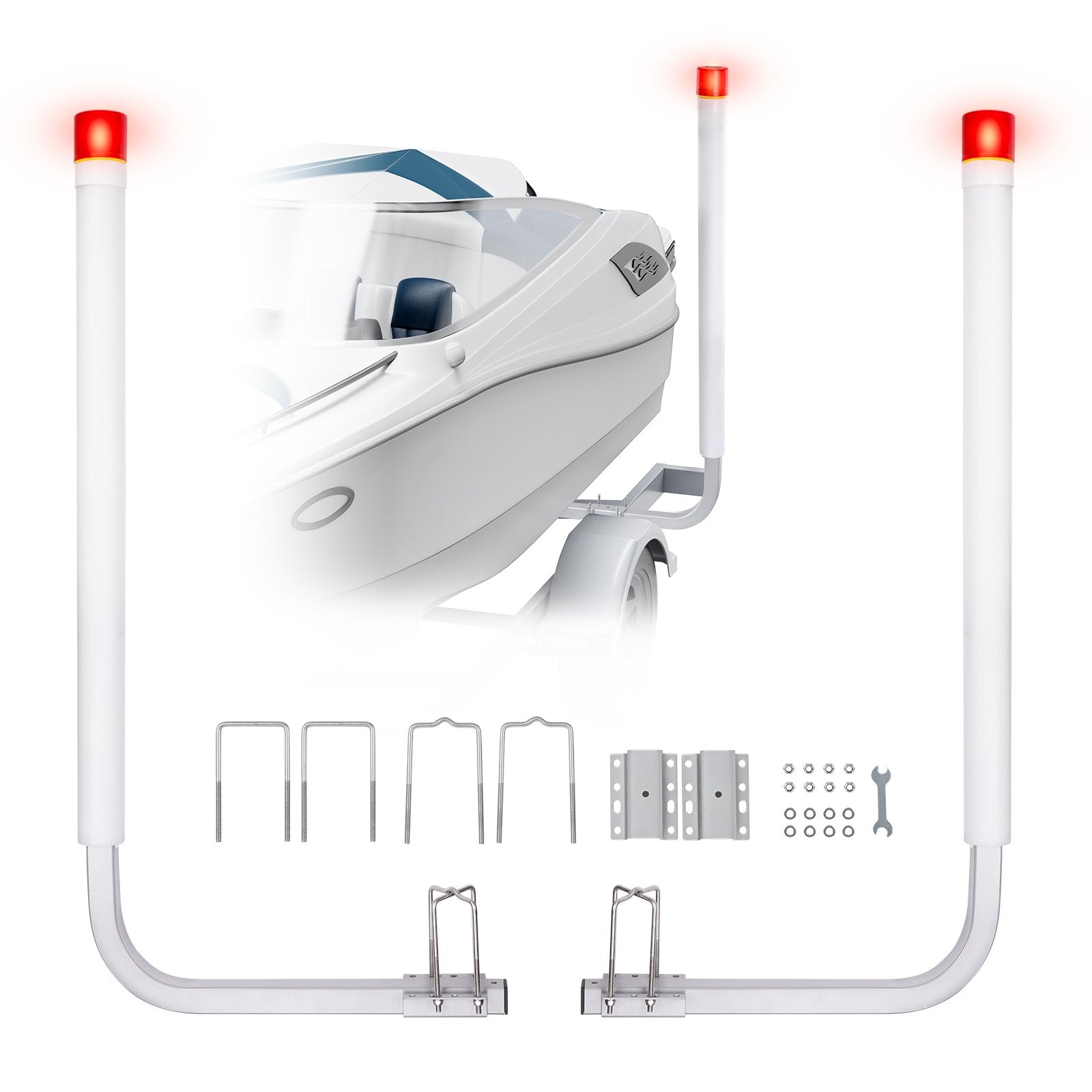 Caravan Accessories: VEVOR Boat Trailer Guide, 1.57M with LED Light Trailer Guide Poles, 2PCS Rustproof Galvanized Steel Trailer Guide ons, Trailer Guides with PVC Pipes, for Ski Boat, Fishing Boat or Sailboat Trailer