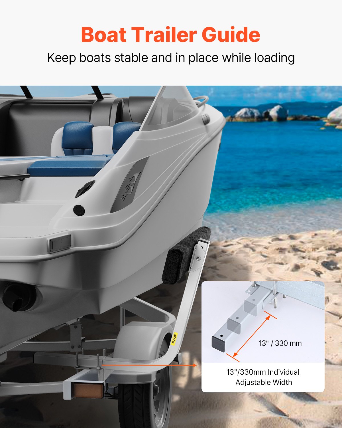 Caravan Accessories: VEVOR Boat Trailer Guide, 2PCS Adjustable Short Bunk Guide-Ons, Hardened Steel Trailer Guide Poles with Soft Cushion, Heavy Duty Roller Guide Design, for Ski Boat, Fishing Boat or Sailboat Trailer