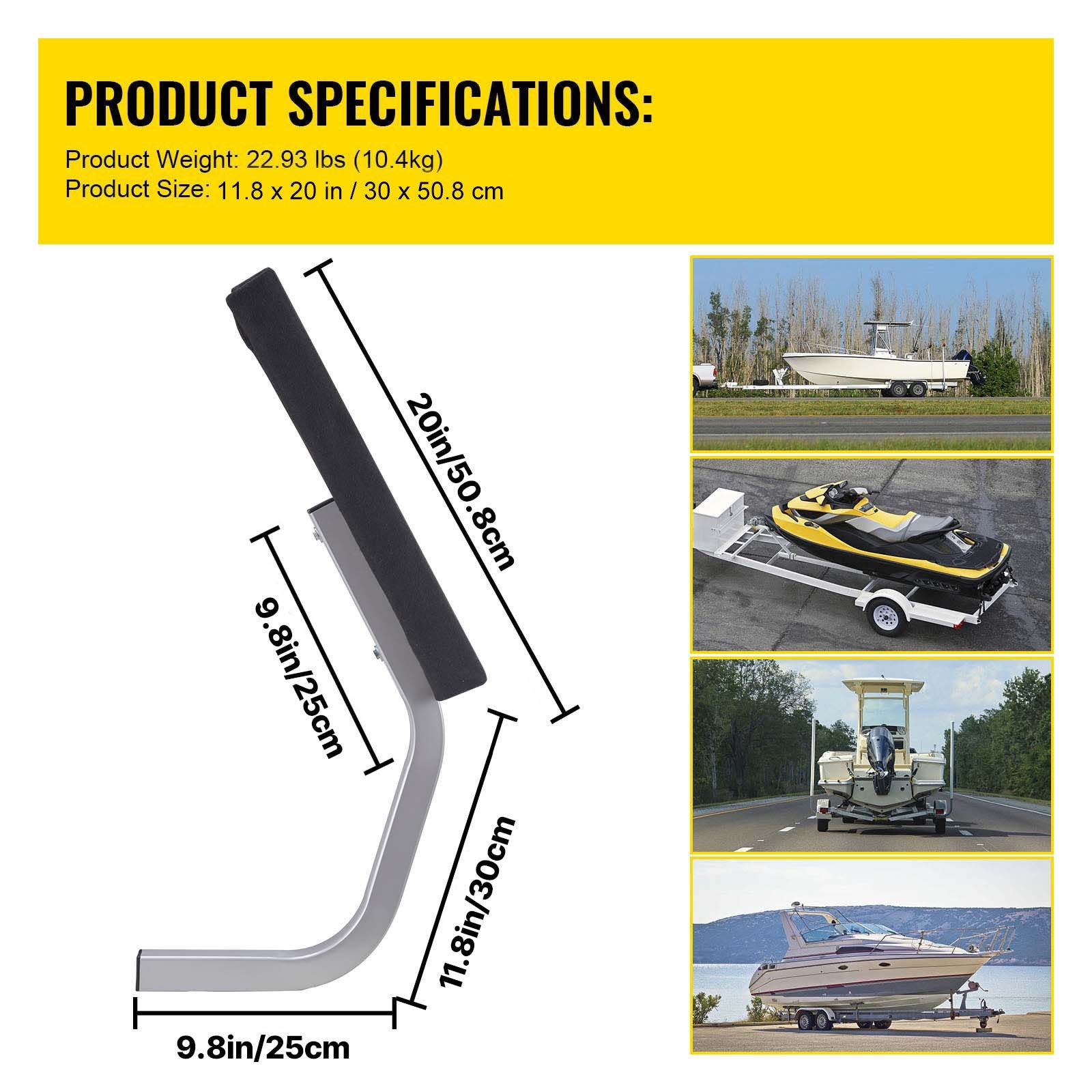 Boating Accessories: VEVOR Boat Trailer Guide on, 24"", One Pair Trailer Pontoon Bunk Board Guide-ons, Steel Trailer Guides, Complete Mounting Accessories Included, for Ski Boat, Fishing Boat or Sailboat Trailer
