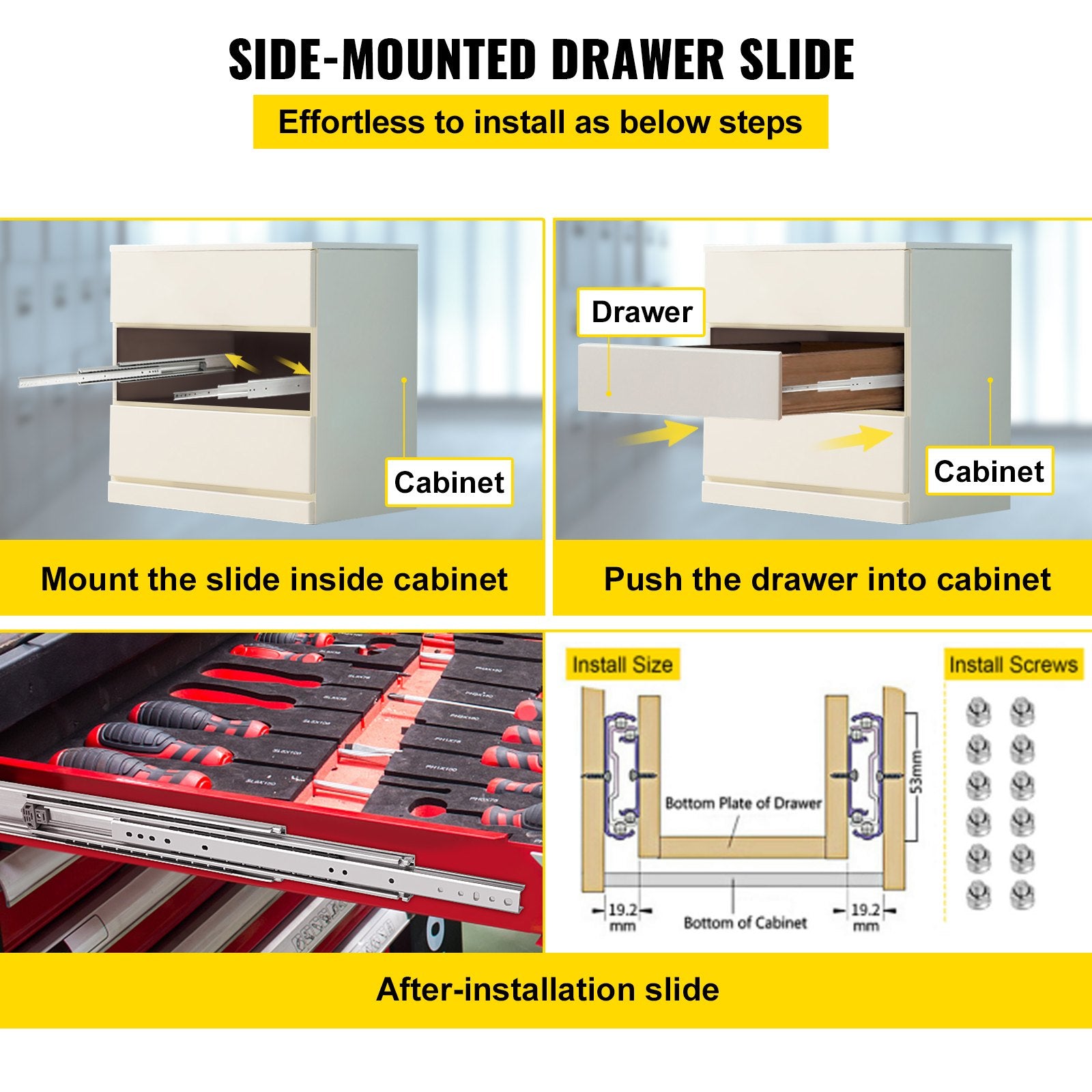 Basketball & Basketball Accessories: VEVOR Drawer Slide Soft Close Drawer 1Pair 34" Ball Bearing Full Extension 500lb