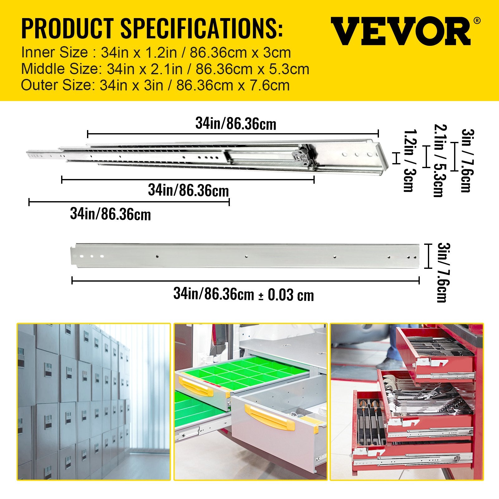Basketball & Basketball Accessories: VEVOR Drawer Slide Soft Close Drawer 1Pair 34" Ball Bearing Full Extension 500lb