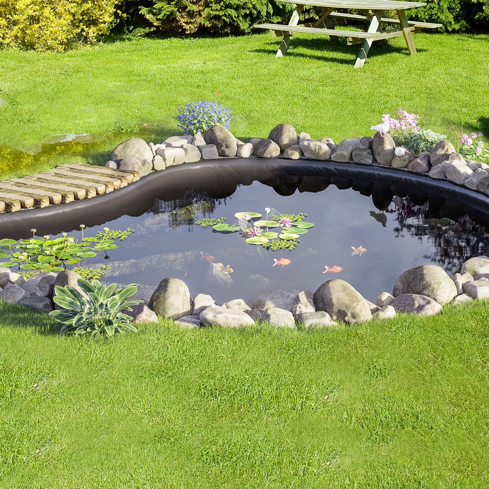 Greenhouses & Accessories: VEVOR Pond Liner, 6 x 7.6 m 45 Mil Thick, Pliable EPDM Material Pond Skins, Easy Cutting Underlayment for Fish or Koi Pond, Waterfall Base, Water Features, Water Gardens, Fountains, Black