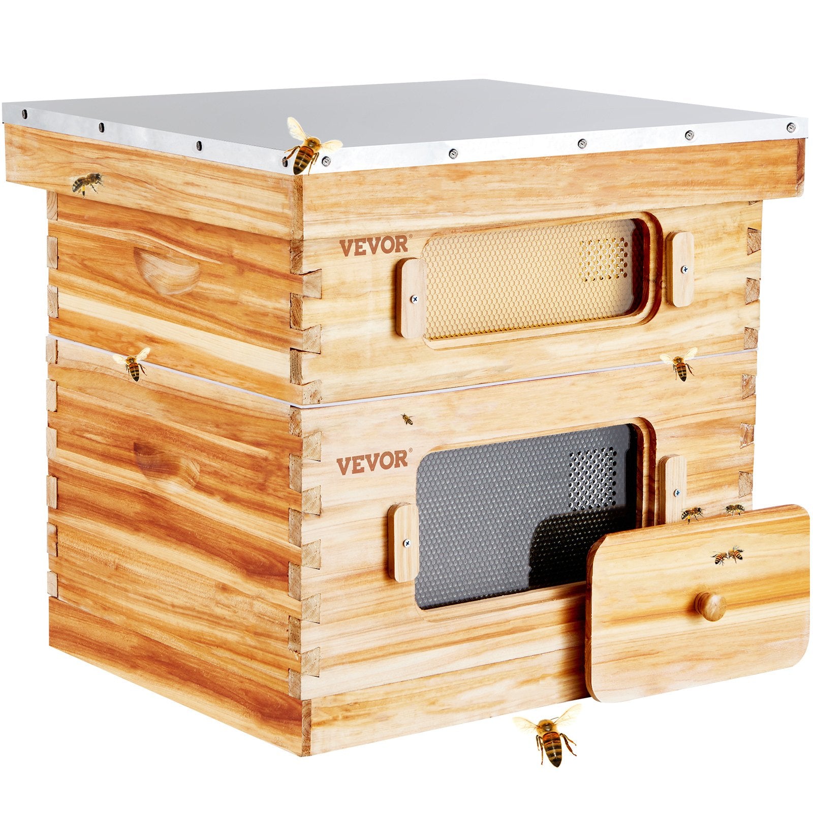 Beekeeping: VEVOR Bee Hive 20 Frame Bee Hives Starter Kit, Beeswax Coated Cedar Wood, 1 Deep + 1 Medium Bee Boxes Langstroth Beehive Kit, Transparent Acrylic Windows with Foundations for Beginners Pro Beekeepers