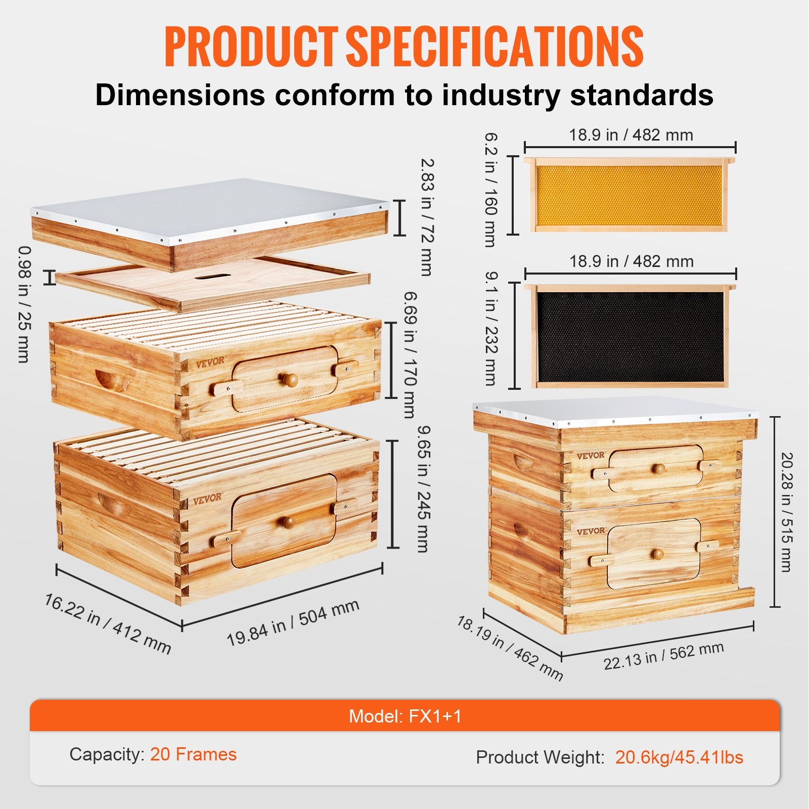 Beekeeping: VEVOR Bee Hive 20 Frame Bee Hives Starter Kit, Beeswax Coated Cedar Wood, 1 Deep + 1 Medium Bee Boxes Langstroth Beehive Kit, Transparent Acrylic Windows with Foundations for Beginners Pro Beekeepers