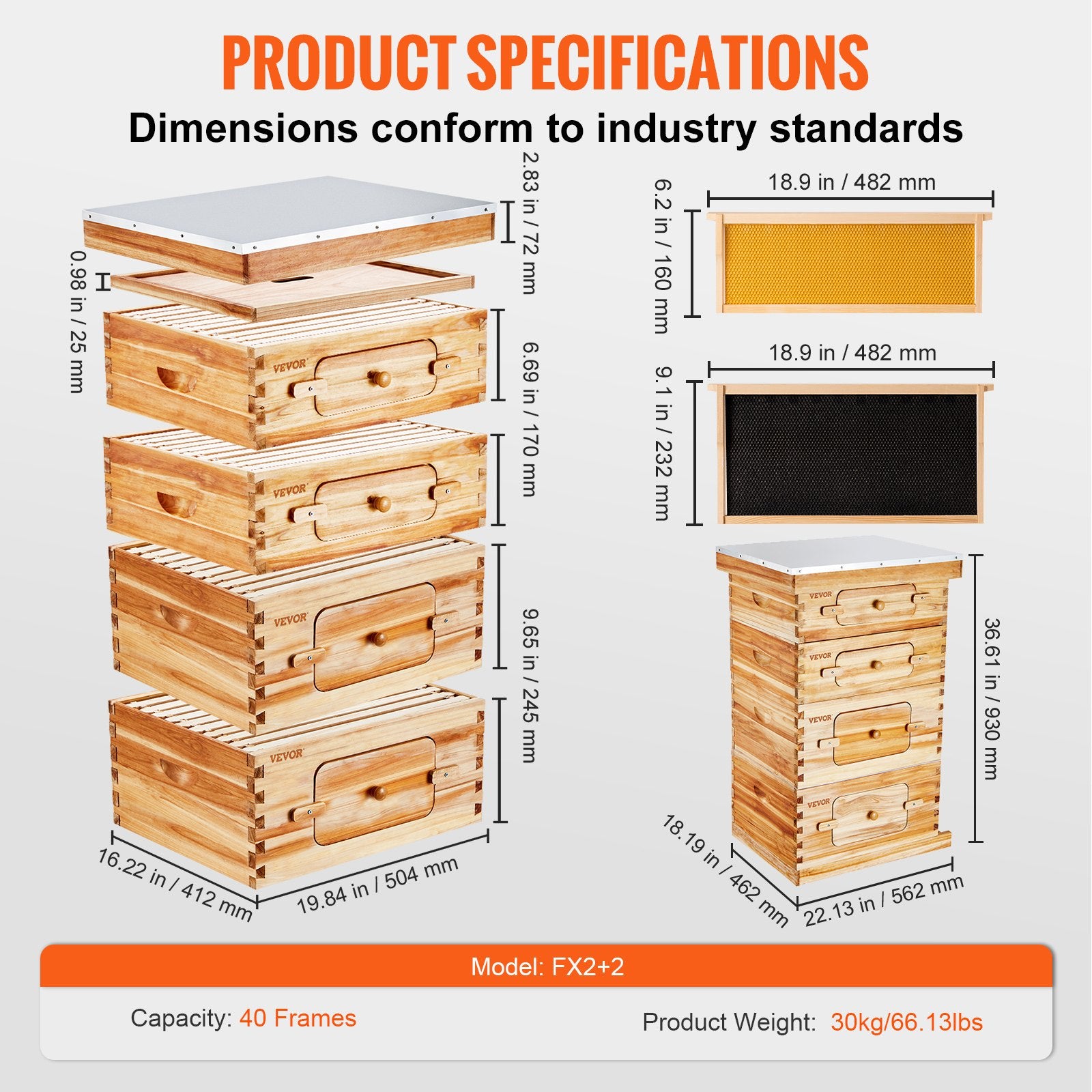 Beekeeping: VEVOR Bee Hive 40 Frame Bee Hives Starter Kit, Beeswax Coated Cedar Wood, 2 Deep + 2 Medium Bee Boxes Langstroth Beehive Kit, Transparent Acrylic Windows with Foundations for Beginners Pro Beekeepers