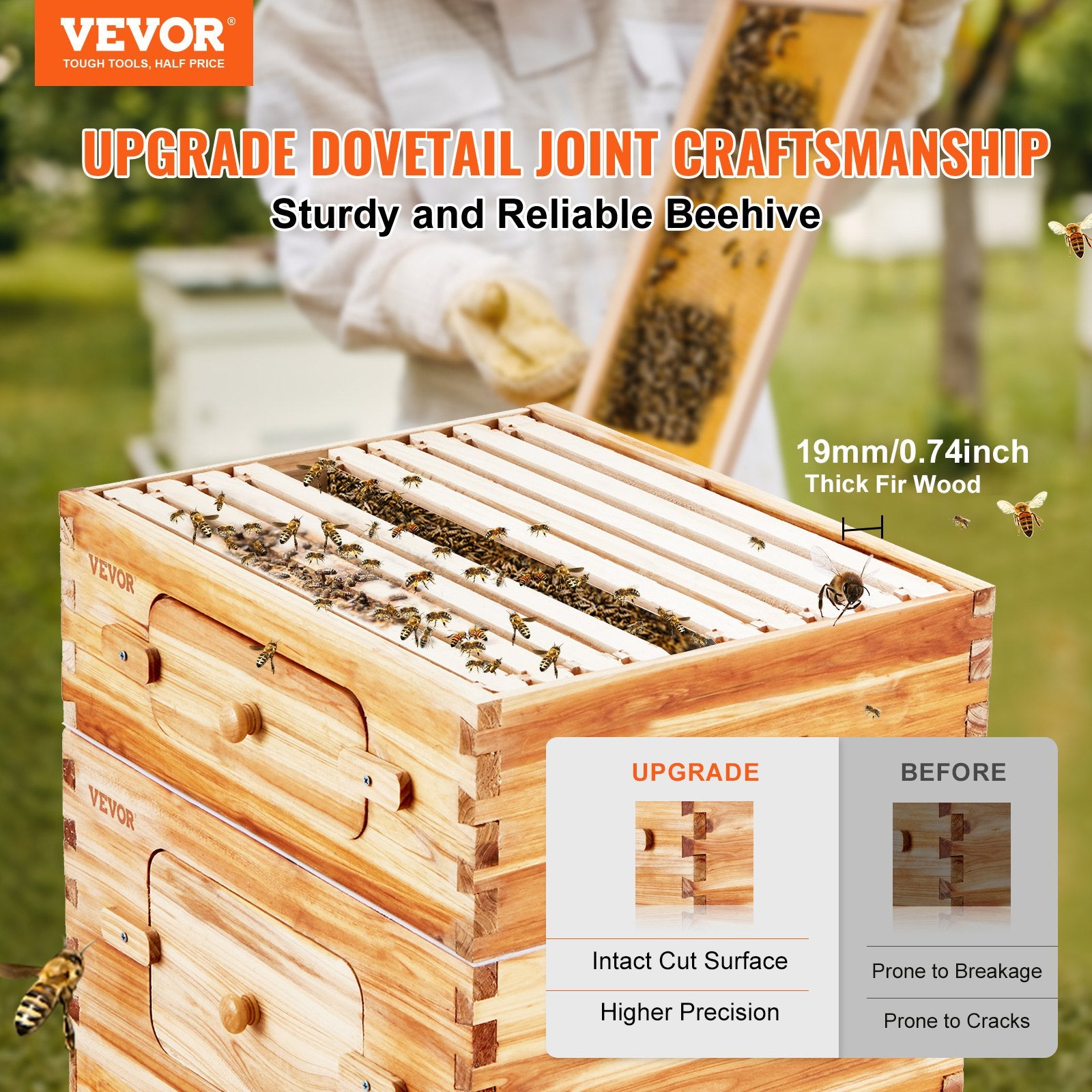 Beekeeping: VEVOR Bee Hive 30 Frame Bee Hives Starter Kit, Beeswax Coated Fir Wood, 2 Deep + 1 Medium Bee Boxes Langstroth Beehive Kit, Transparent Acrylic Windows with Foundations for Beginners Pro Beekeepers