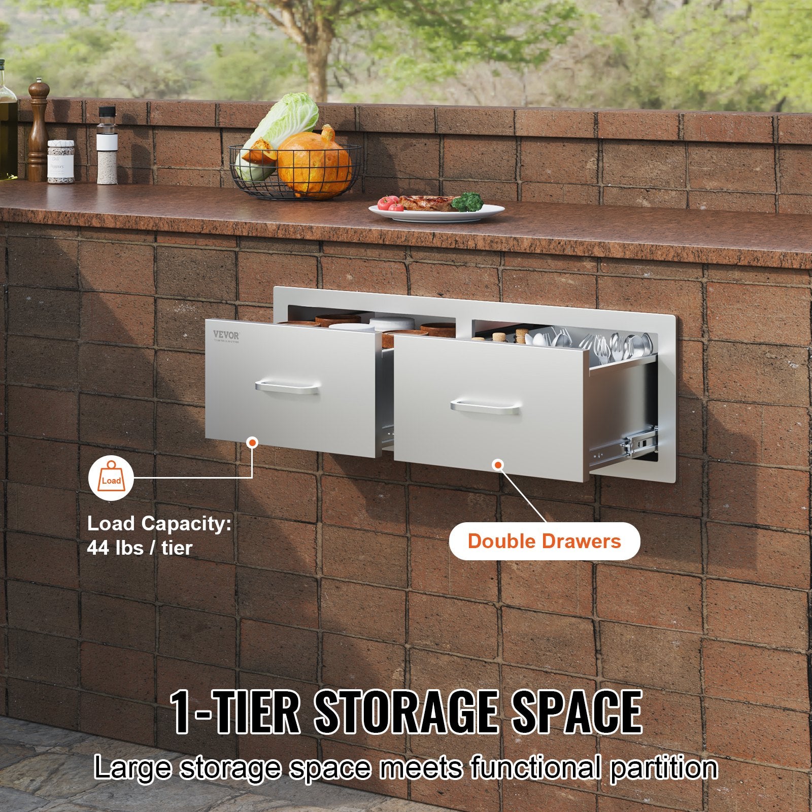 BBQ Tools: VEVOR Outdoor Kitchen Drawers 30" W x 10" H x 20" D, Horizontal Double BBQ Access Drawers Stainless Steel with Handle, BBQ Island Drawers for Outdoor Kitchens or Patio Grill Station