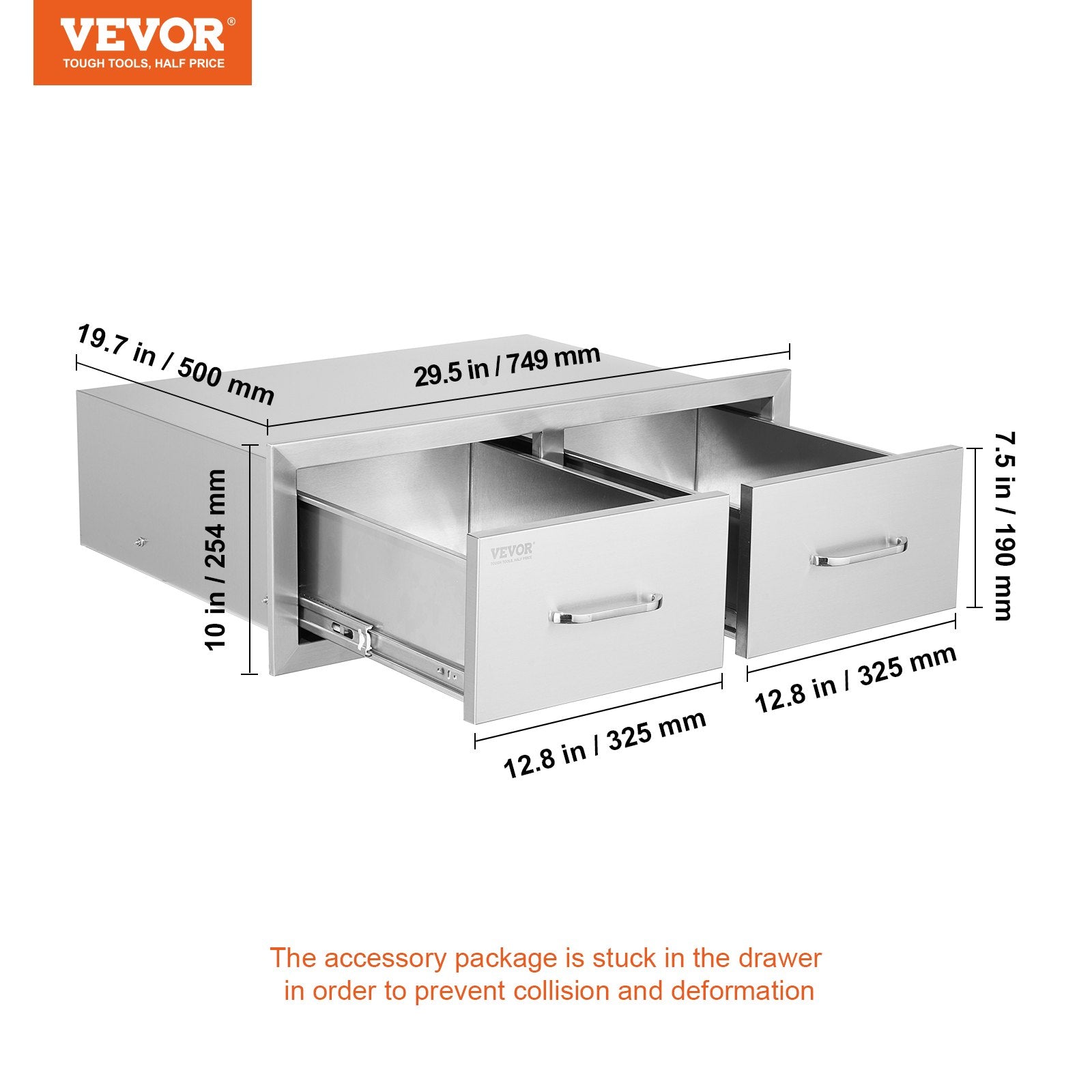 BBQ Tools: VEVOR Outdoor Kitchen Drawers 30" W x 10" H x 20" D, Horizontal Double BBQ Access Drawers Stainless Steel with Handle, BBQ Island Drawers for Outdoor Kitchens or Patio Grill Station