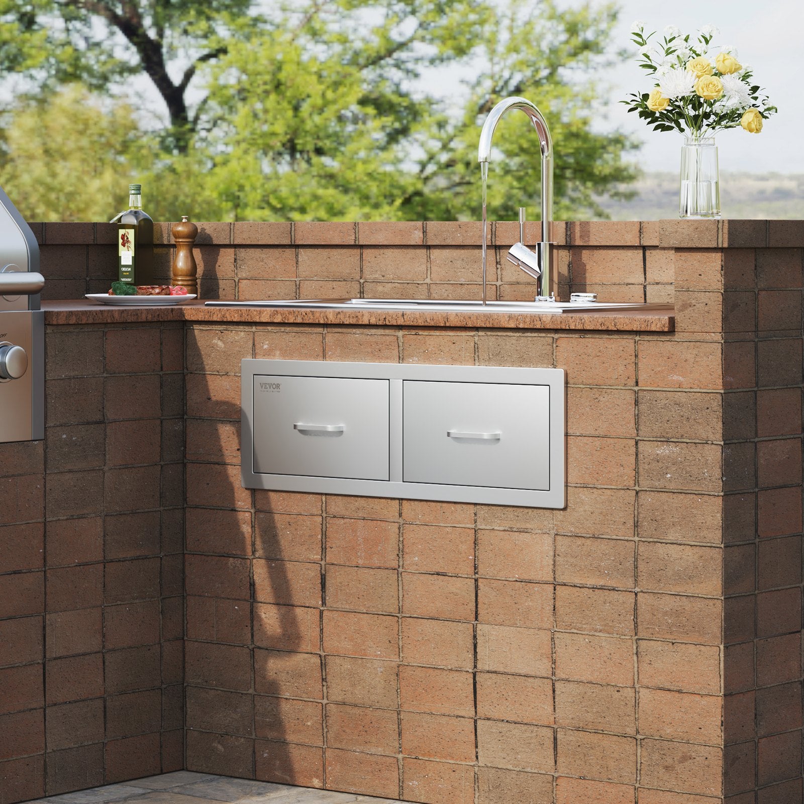 BBQ Tools: VEVOR Outdoor Kitchen Drawers 30" W x 10" H x 20" D, Horizontal Double BBQ Access Drawers Stainless Steel with Handle, BBQ Island Drawers for Outdoor Kitchens or Patio Grill Station
