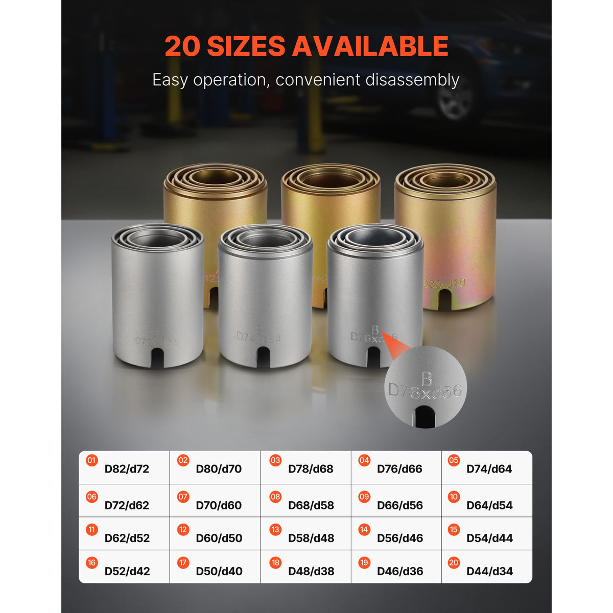 Pull and Press Sleeve Kit, 26 PCS, Steel Bush Removal Insertion Sleeve Tools with Carrying Case, Compatible with LCV and HGV Engines, for Removing and Installing Bushings, Bearings, and Seals