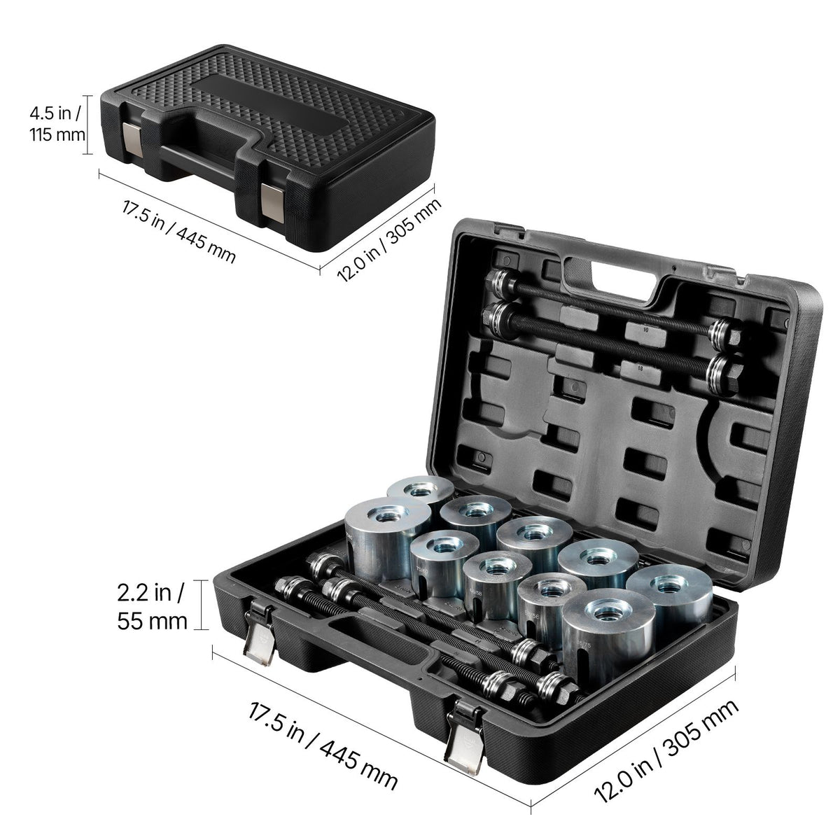 Pull and Press Sleeve Kit, 27 PCS, Steel Bush Removal Insertion Sleeve Tools with Carrying Case, Compatible with LCV and HGV Engines, for Removing and Installing Bushings, Bearings, and Seals