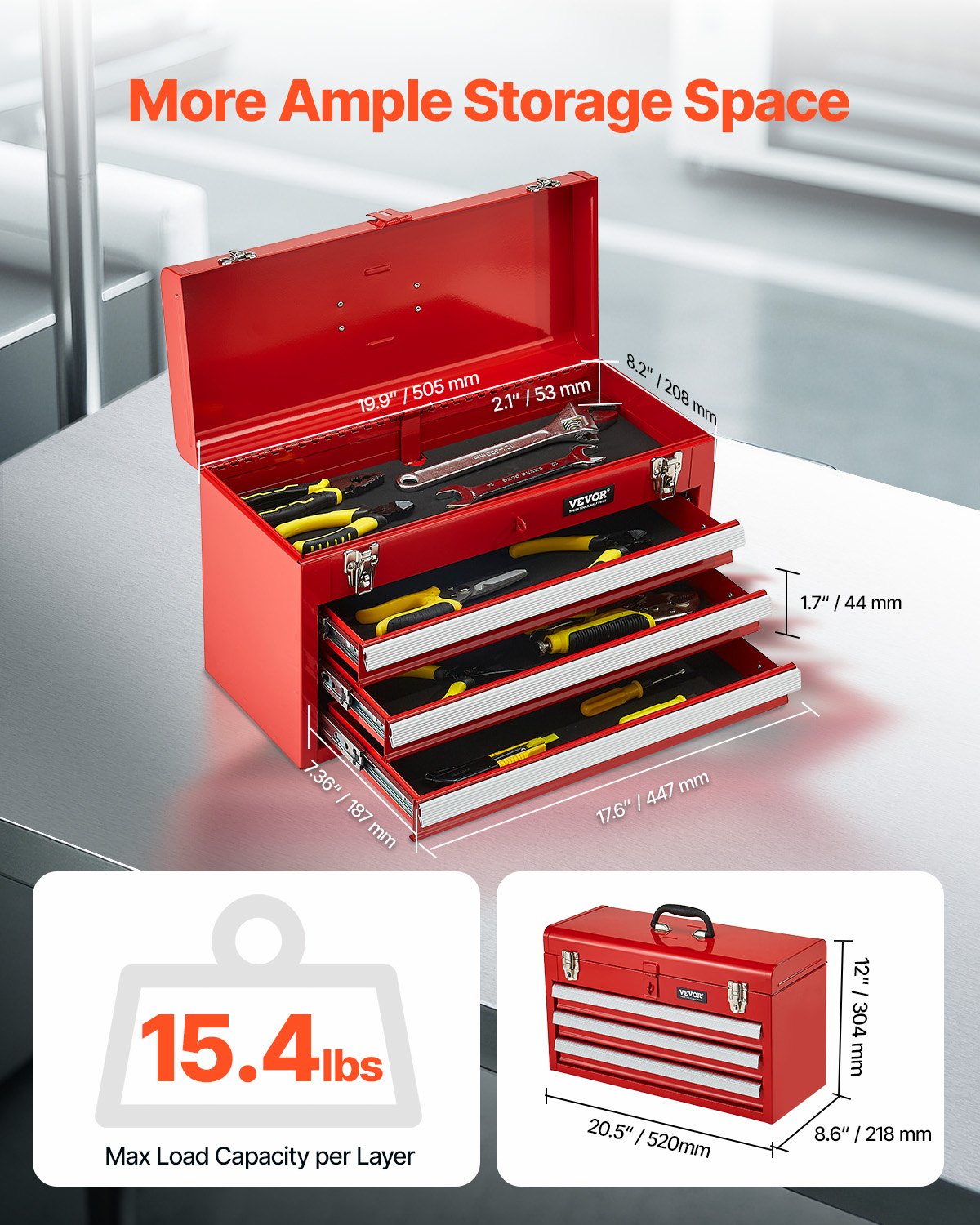 Basketball & Basketball Accessories: VEVOR Tool Box 520 mm Portable Metal Tool Box 3 Drawers Tool Organizer Red