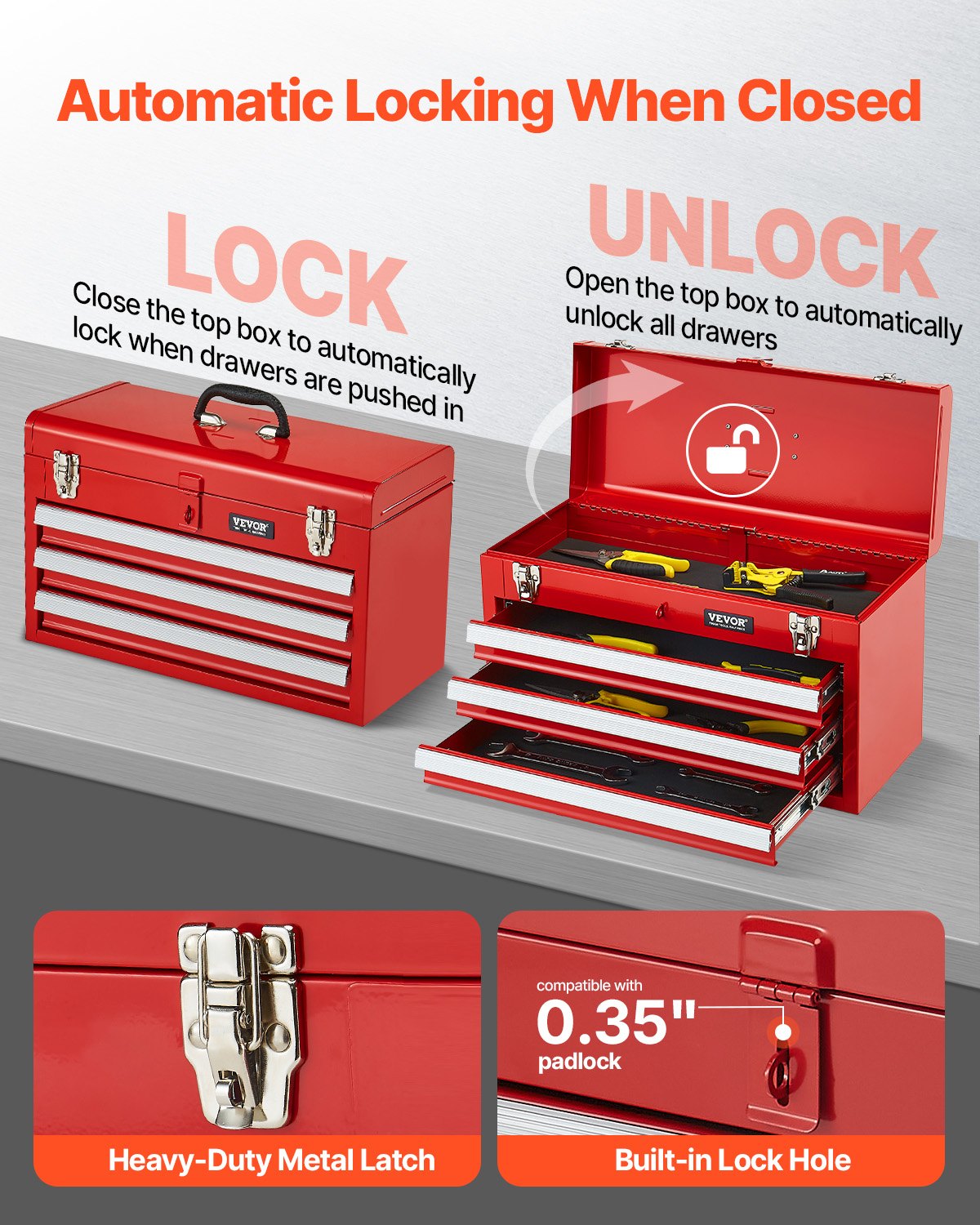 Basketball & Basketball Accessories: VEVOR Tool Box 520 mm Portable Metal Tool Box 3 Drawers Tool Organizer Red