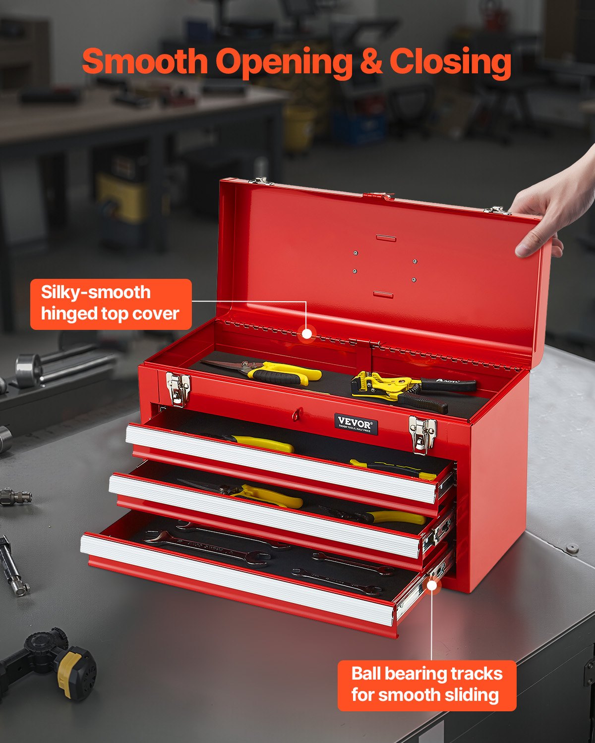 Basketball & Basketball Accessories: VEVOR Tool Box 520 mm Portable Metal Tool Box 3 Drawers Tool Organizer Red