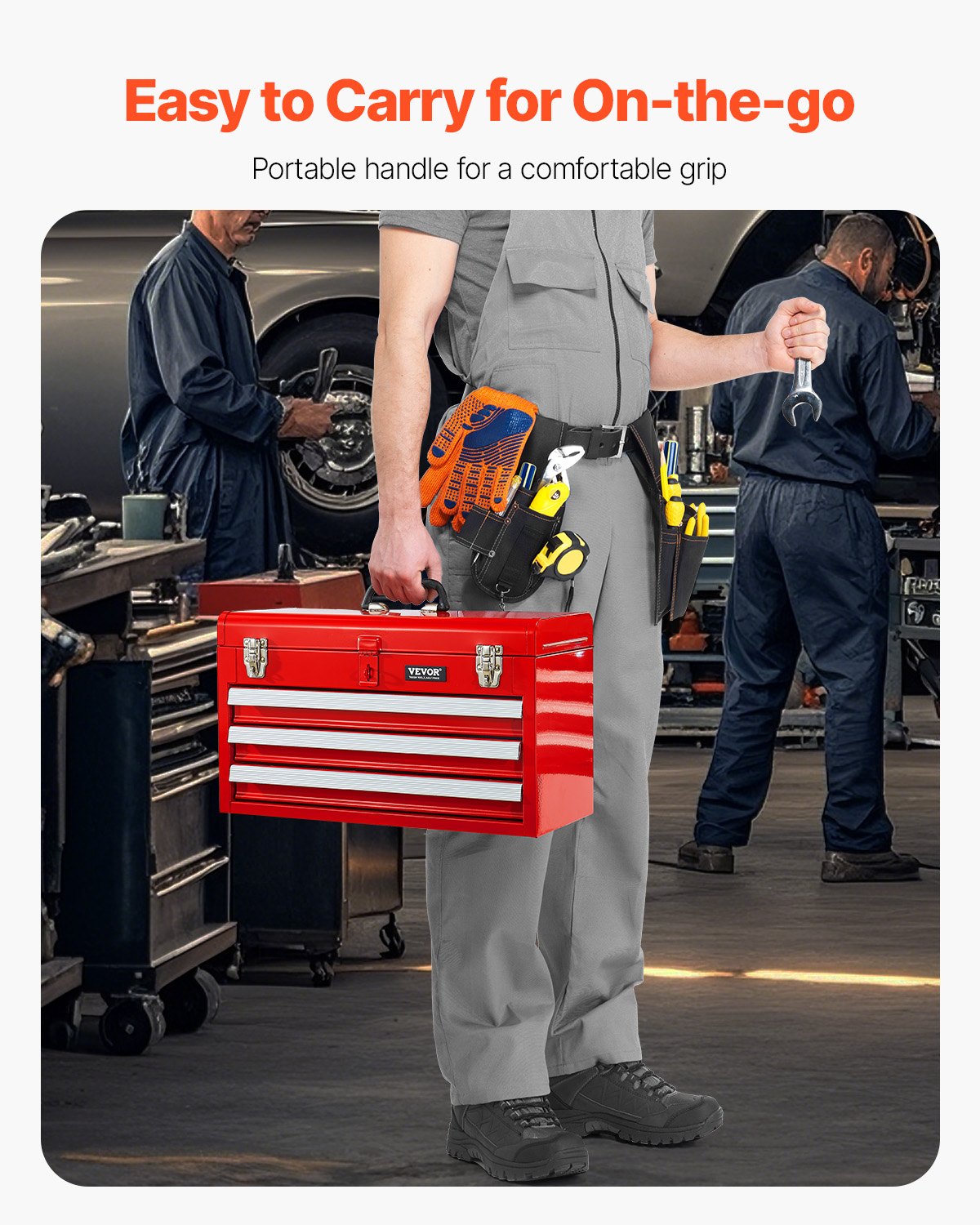 Basketball & Basketball Accessories: VEVOR Tool Box 520 mm Portable Metal Tool Box 3 Drawers Tool Organizer Red
