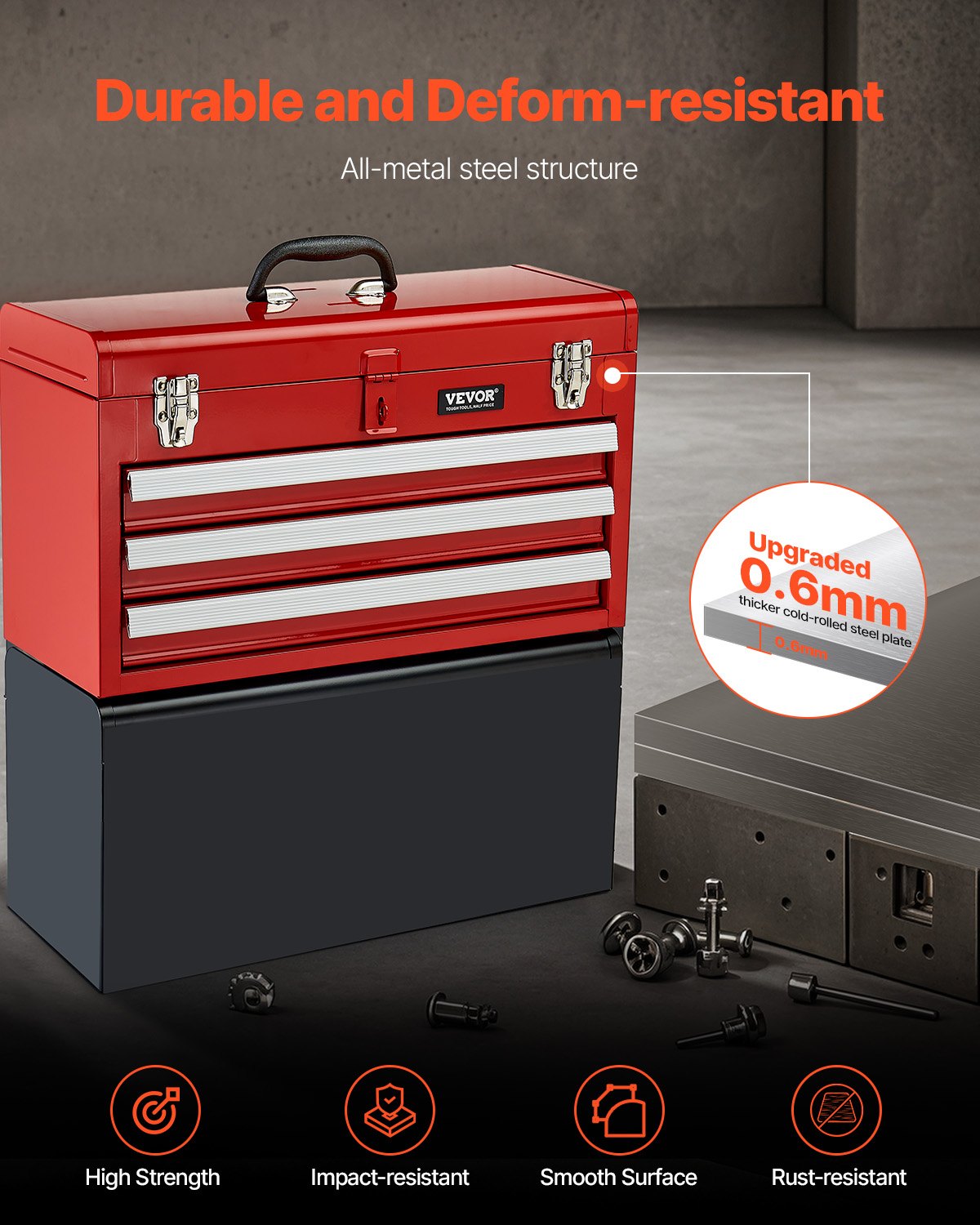 Basketball & Basketball Accessories: VEVOR Tool Box 520 mm Portable Metal Tool Box 3 Drawers Tool Organizer Red