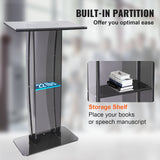 Coat Racks: VEVOR Acrylic Podium, 47" Tall, Acrylic Podium Stand with Wide Reading Surface & Storage Shelf, Floor-standing Clear Pulpits Acrylic for Church Office School, Black