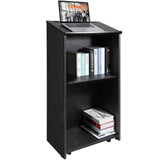 Desk Accessories: VEVOR Podium Stand, 47 in Hostess Stand with 4 Rolling Wheels, Wood Podium with Storage Shelves, and Slant Desktop, Lecterns & Podiums for Church, Office, School, Home, Black