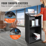 Desk Accessories: VEVOR Podium Stand, 47 in Hostess Stand with 4 Rolling Wheels, Wood Podium with Storage Shelves, and Slant Desktop, Lecterns & Podiums for Church, Office, School, Home, Black