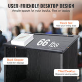 Desk Accessories: VEVOR Podium Stand, 47 in Hostess Stand with 4 Rolling Wheels, Wood Podium with Storage Shelves, and Slant Desktop, Lecterns & Podiums for Church, Office, School, Home, Black