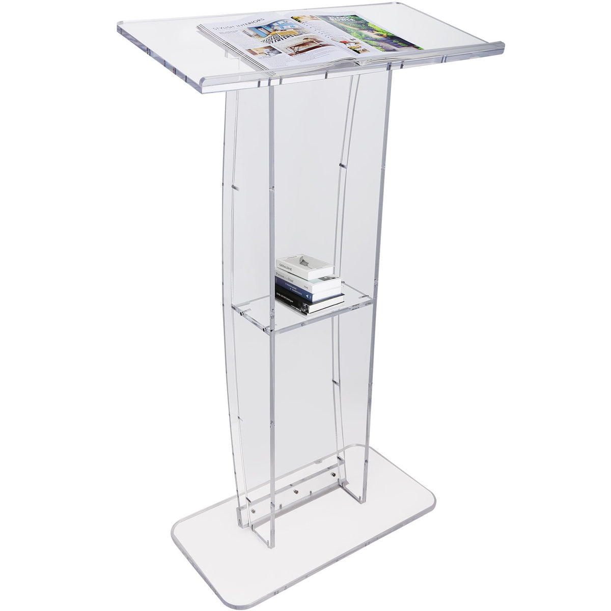 Acrylic Podium, 47" Tall, Clear Acrylic Podium Stand with Wide Reading Surface & Storage Shelf, Floor-standing Clear Pulpits Acrylic for Church Office School
