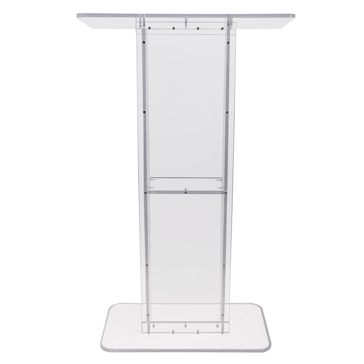 Acrylic Podium, 47" Tall, Clear Acrylic Podium Stand with Wide Reading Surface & Storage Shelf, Floor-standing Clear Pulpits Acrylic for Church Office School