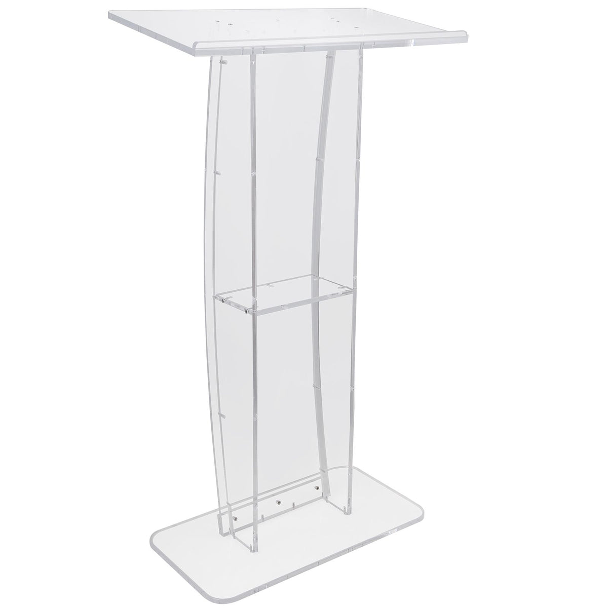 Acrylic Podium, 47" Tall, Clear Acrylic Podium Stand with Wide Reading Surface & Storage Shelf, Floor-standing Clear Pulpits Acrylic for Church Office School
