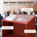 Desk Accessories: VEVOR Podium Stand, 47 in Hostess Stand with 4 Rolling Wheels, Wood Podium with Storage Shelves, and Slant Desktop, Lecterns & Podiums for Church, Office, School, Home, Brown