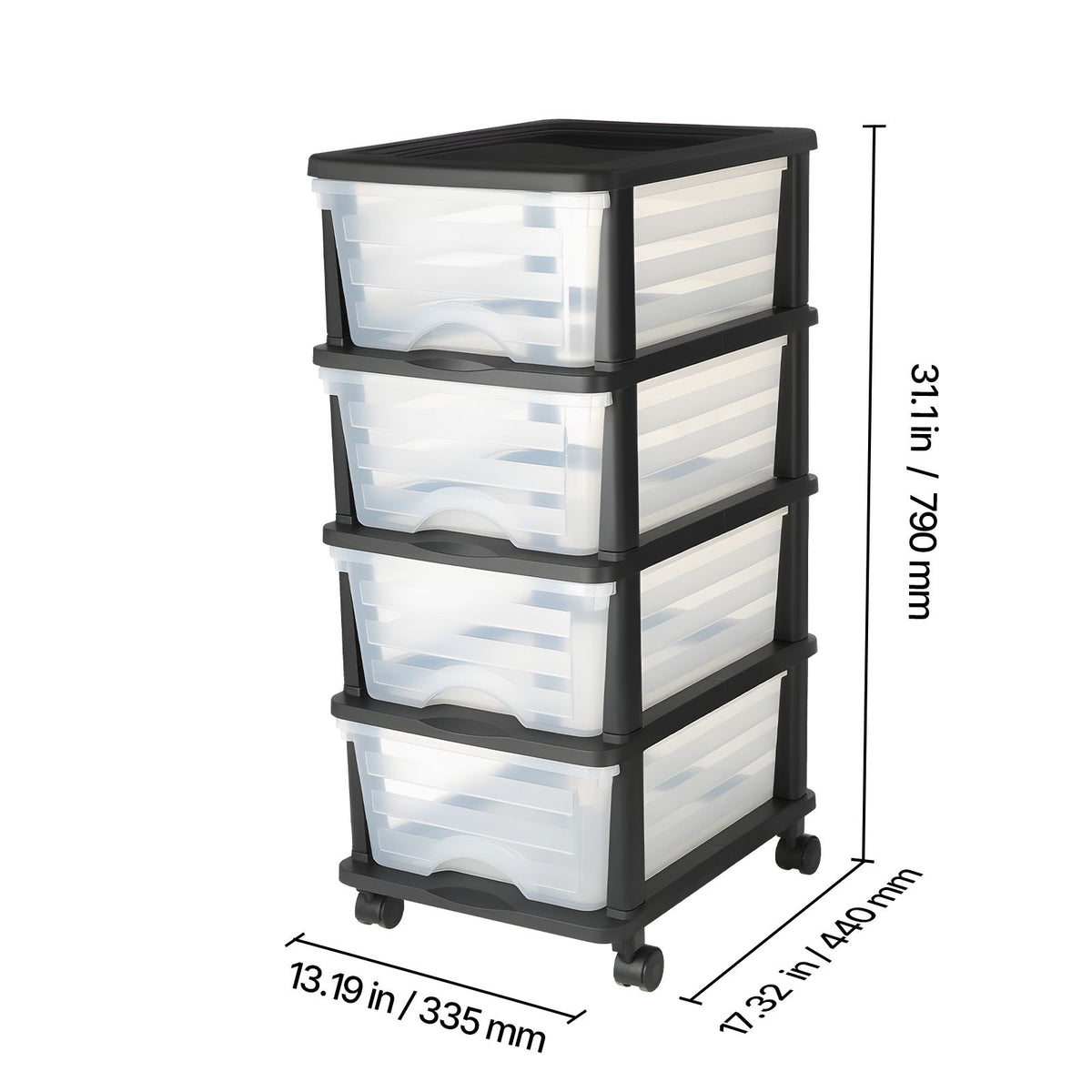 Plastic Storage Drawers Cart, 4 Drawers Storage Organizer with Wheels, Rolling Closet Organization and Storage Dividers, Dresser Organizer Clear Bins for Office Supplies, Craft Rooms, Classrooms
