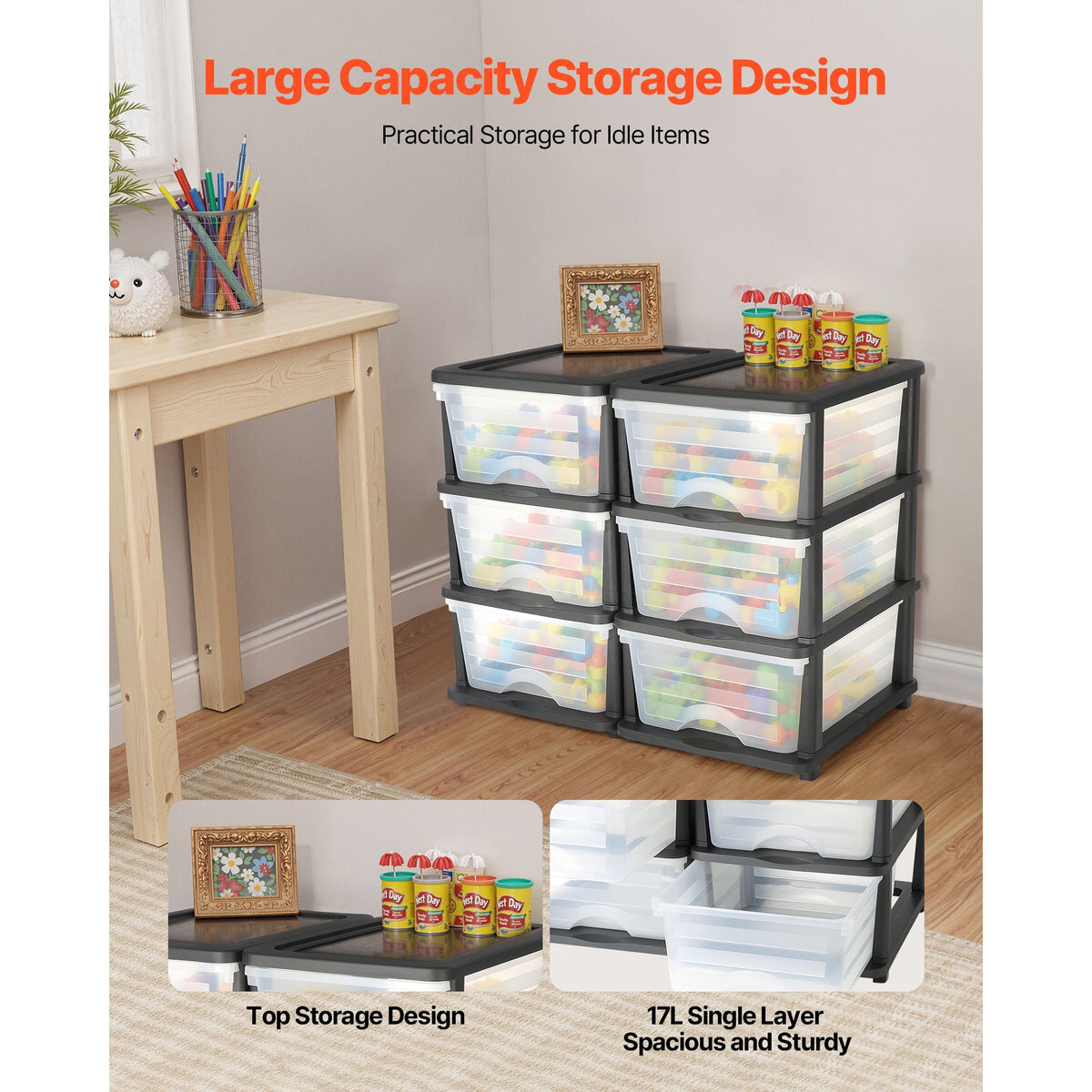 Plastic Storage Drawers, 2 Pack Storage Organizer Drawer, 6 Drawers Closet Organization and Storage Dividers, Dresser Organizer Clear Bins for Office Supplies, Craft Rooms, Classrooms and Home