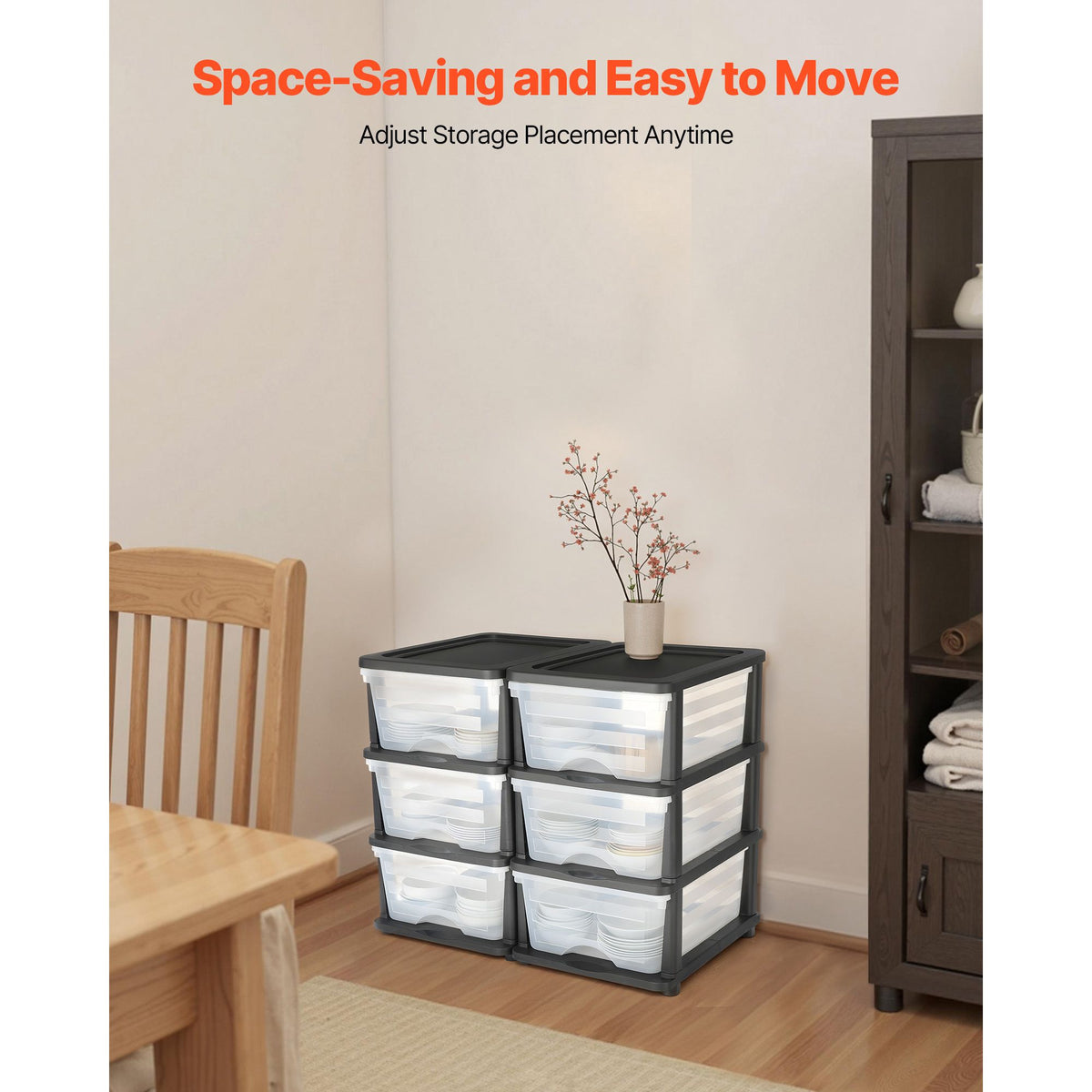 Plastic Storage Drawers, 2 Pack Storage Organizer Drawer, 6 Drawers Closet Organization and Storage Dividers, Dresser Organizer Clear Bins for Office Supplies, Craft Rooms, Classrooms and Home