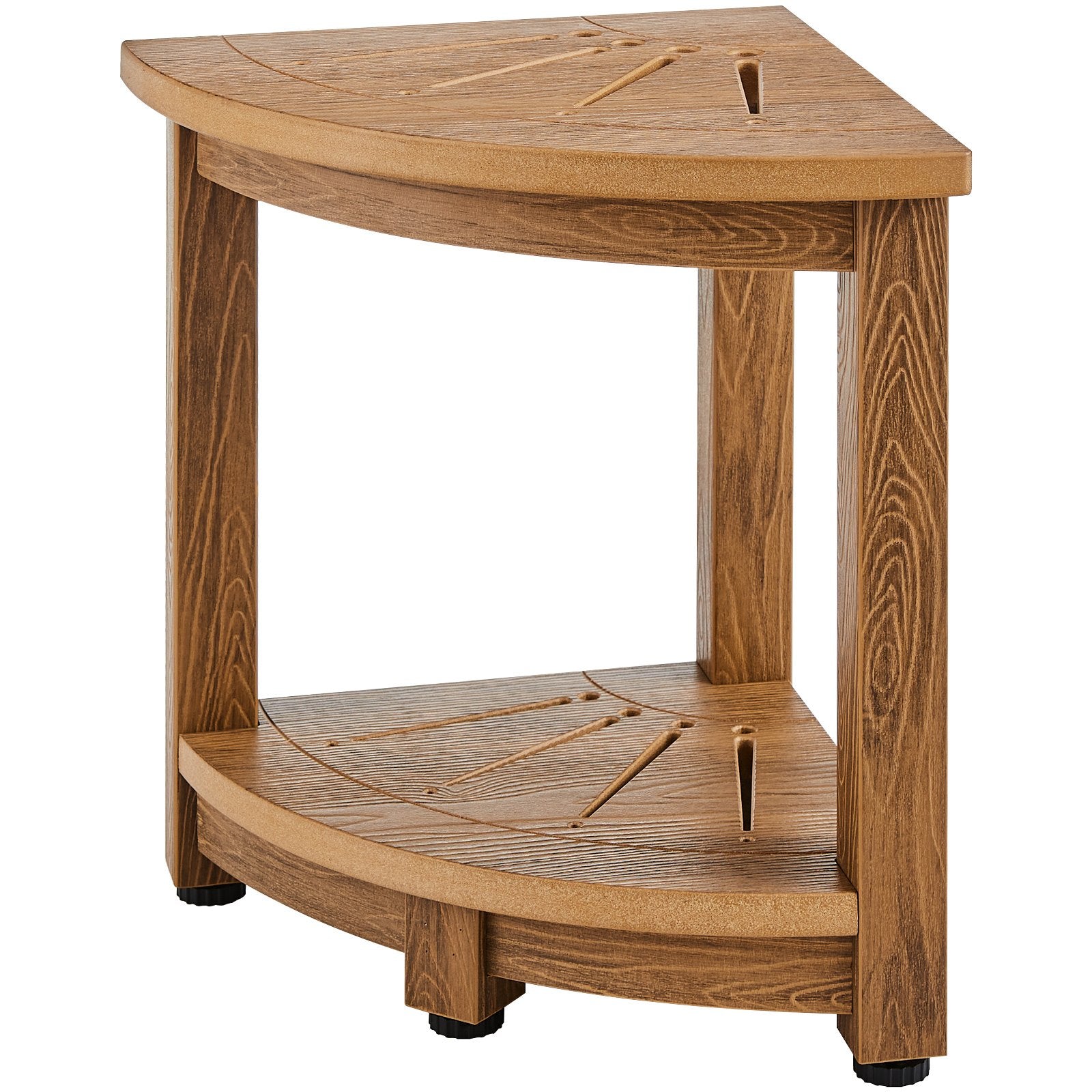 Corner Shower Bench, 16.5" Height 12.8" Radius, Faux Wood Grain Polystyrene, 158KGS with Storage Shelf, Water Resistant, Shower Stool for Inside & Outside Shower, for Bathroom, Living Room