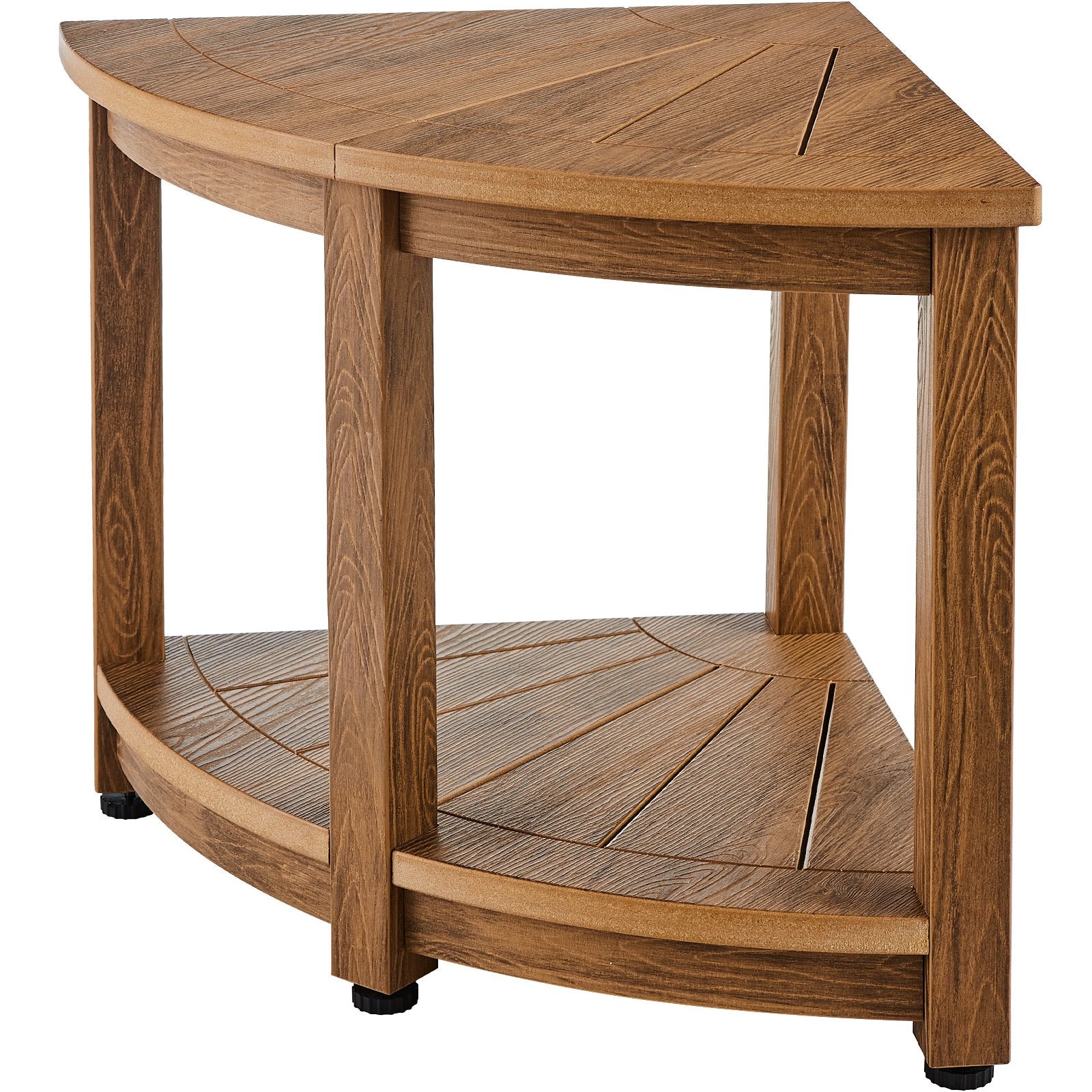Corner Shower Bench, 18.5" Height 17.75" Radius, Faux Wood Grain Polystyrene,159KGS with Storage Shelf, Water Resistant, Shower Stool for Inside & Outside Shower, for Bathroom, Living Room