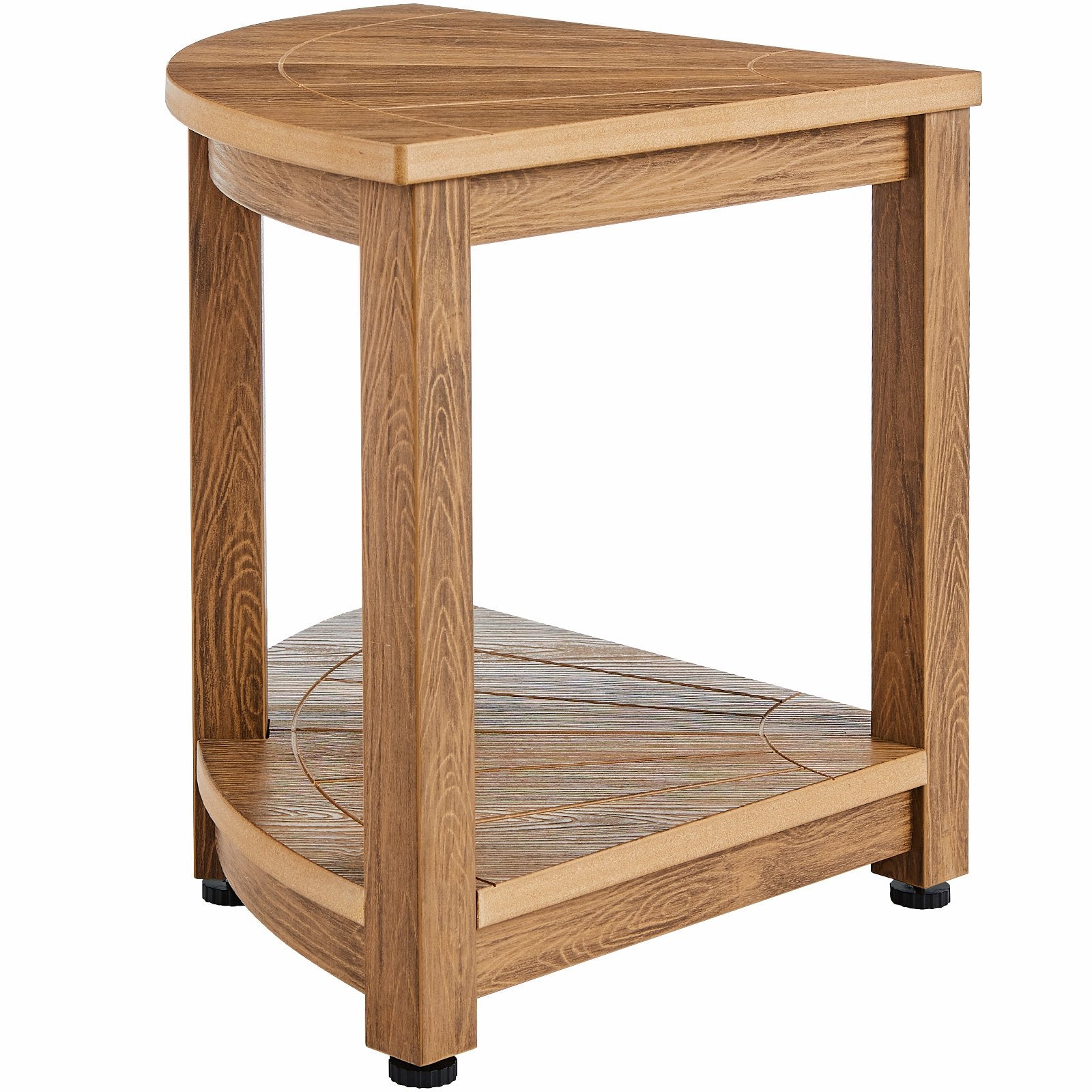 Corner Shower Bench, 18.5" Height 17.75" Radius, Faux Wood Grain Polystyrene,159KGS with Storage Shelf, Water Resistant, Shower Stool for Inside & Outside Shower, for Bathroom, Living Room