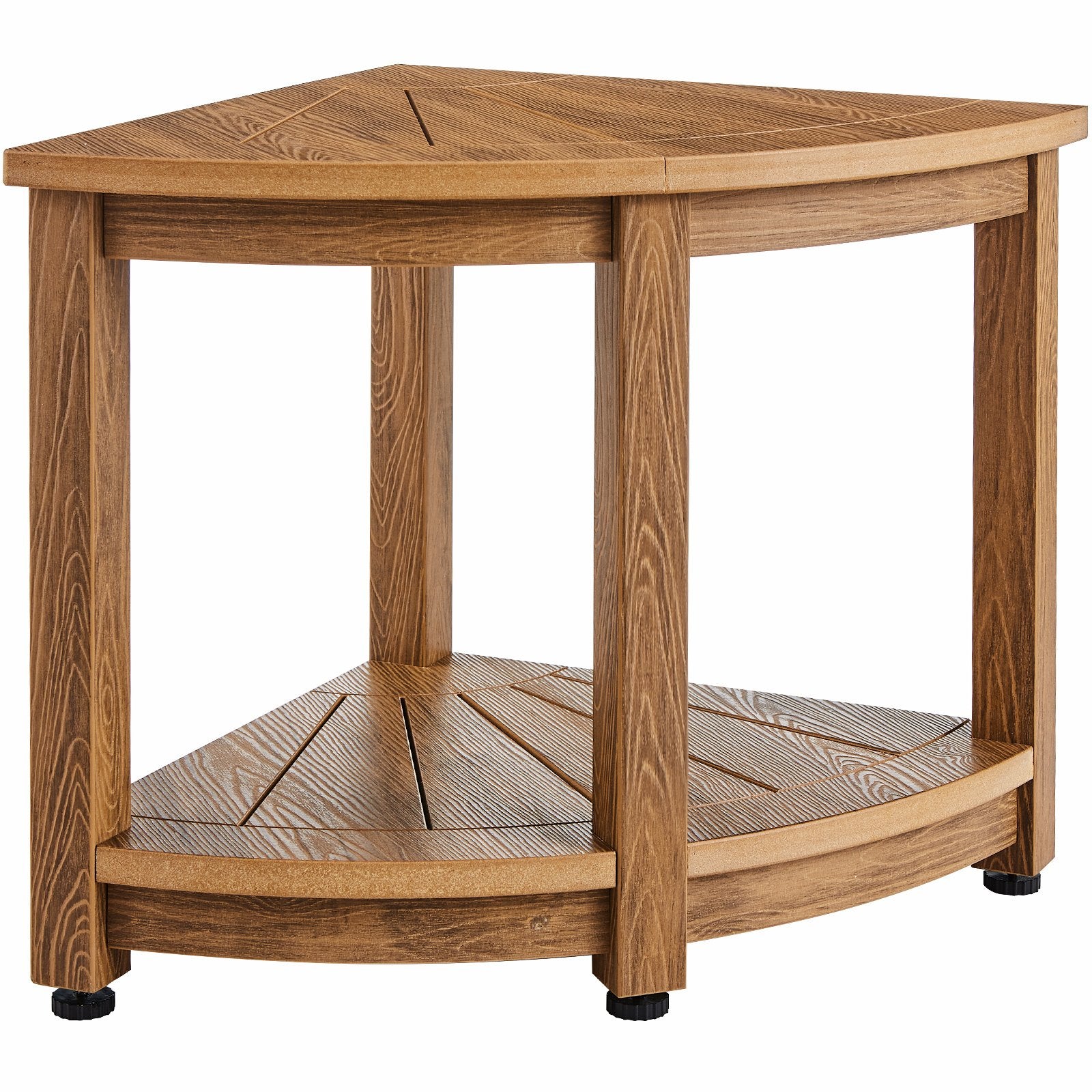 Corner Shower Bench, 18.5" Height 17.75" Radius, Faux Wood Grain Polystyrene,159KGS with Storage Shelf, Water Resistant, Shower Stool for Inside & Outside Shower, for Bathroom, Living Room