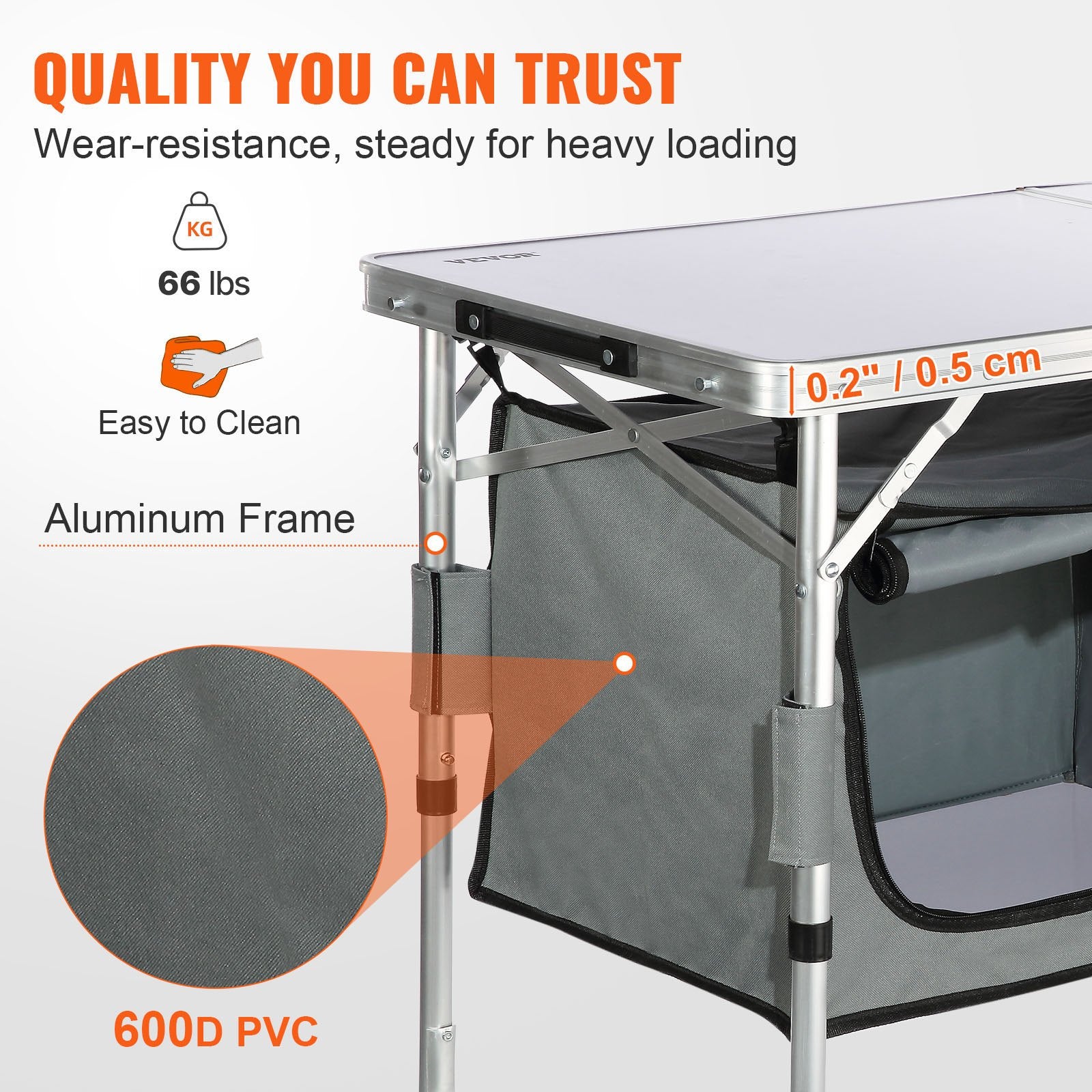 Outdoor Dining Sets: VEVOR Camping Kitchen Table, Quick set-up Folding Camping Table with A Carrying Bag, 3 Adjustable Heights, MDF Camping Table, Ideal for Outdoor Picnics, BBQs, Camping, RV Traveling
