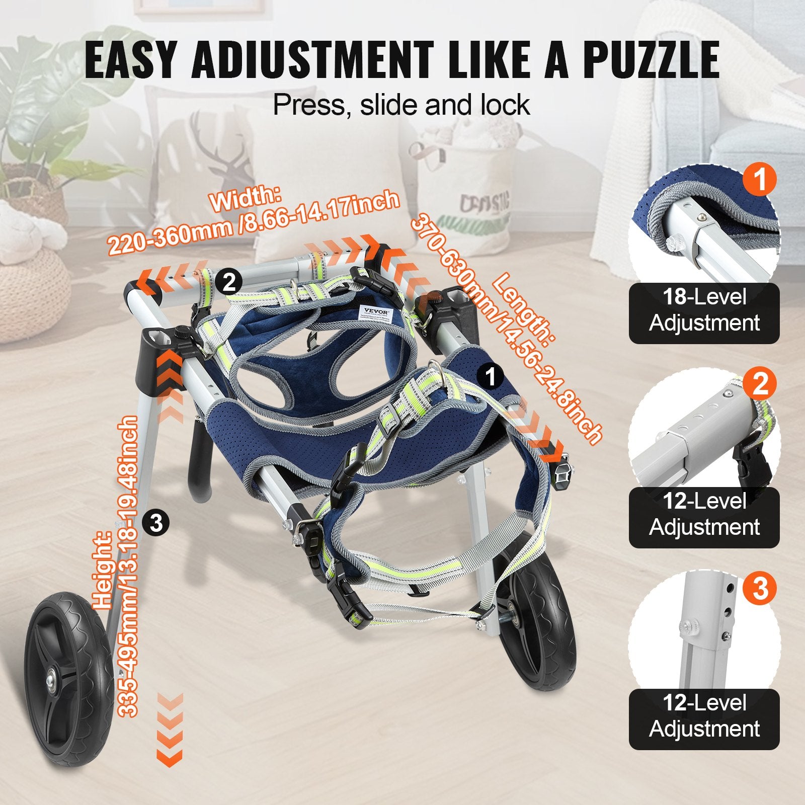 2 Wheels Dog Wheelchair for Back Legs, Pet Wheelchair Lightweight & Adjustable Assisting in Healing, Dog Cart/Wheelchair for Injured, Disabled, Paralysis, Hind Limb Weak Pet(M)