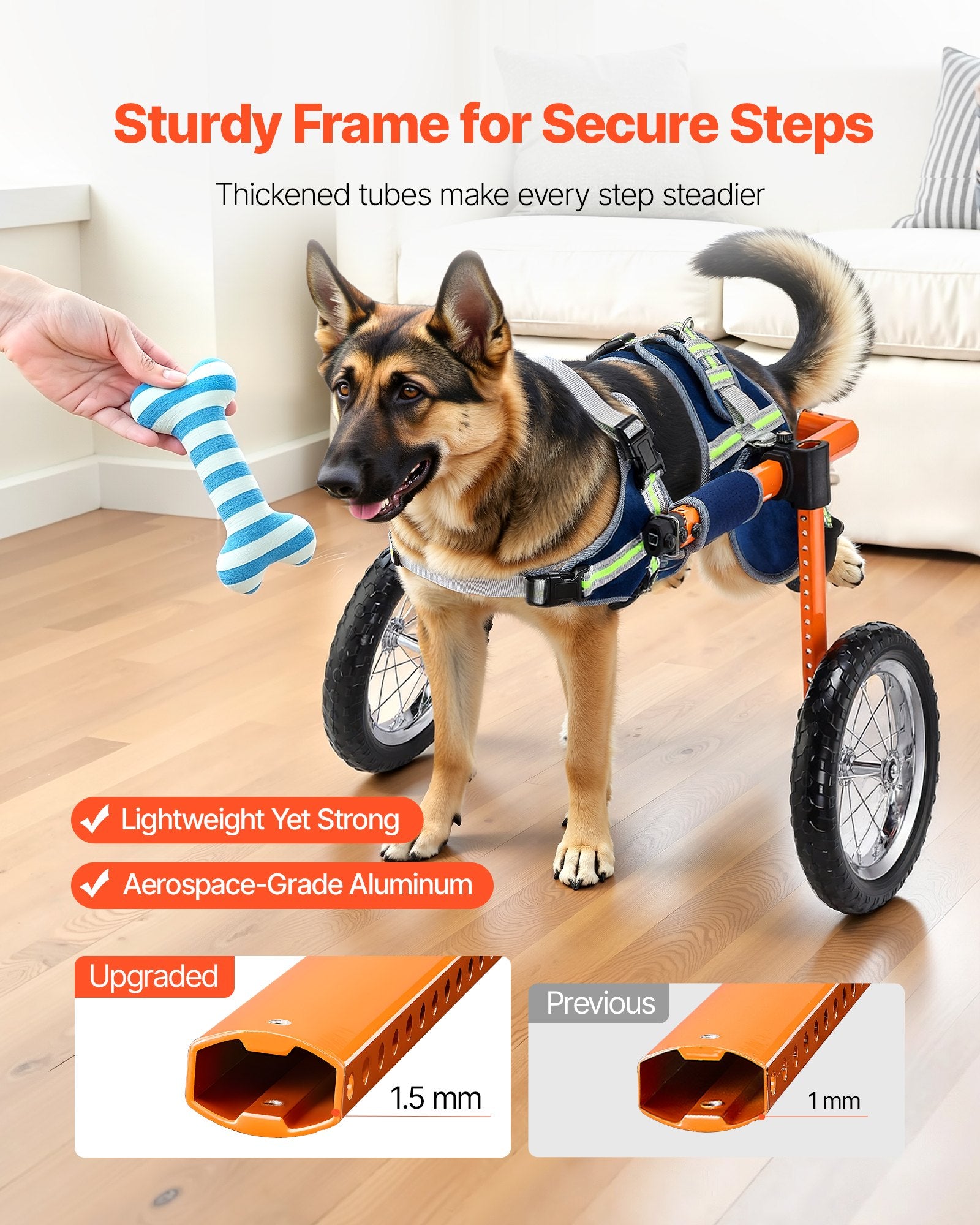 Dog Wheelchair for Back Legs, Lightweight 2 Wheels Pet Wheelchair, Height, Width & Length Adjustable, Dog Cart with Shock-Absorbing Wheels, for Injured, Disabled Dogs 21.7-39.9 kg, Large