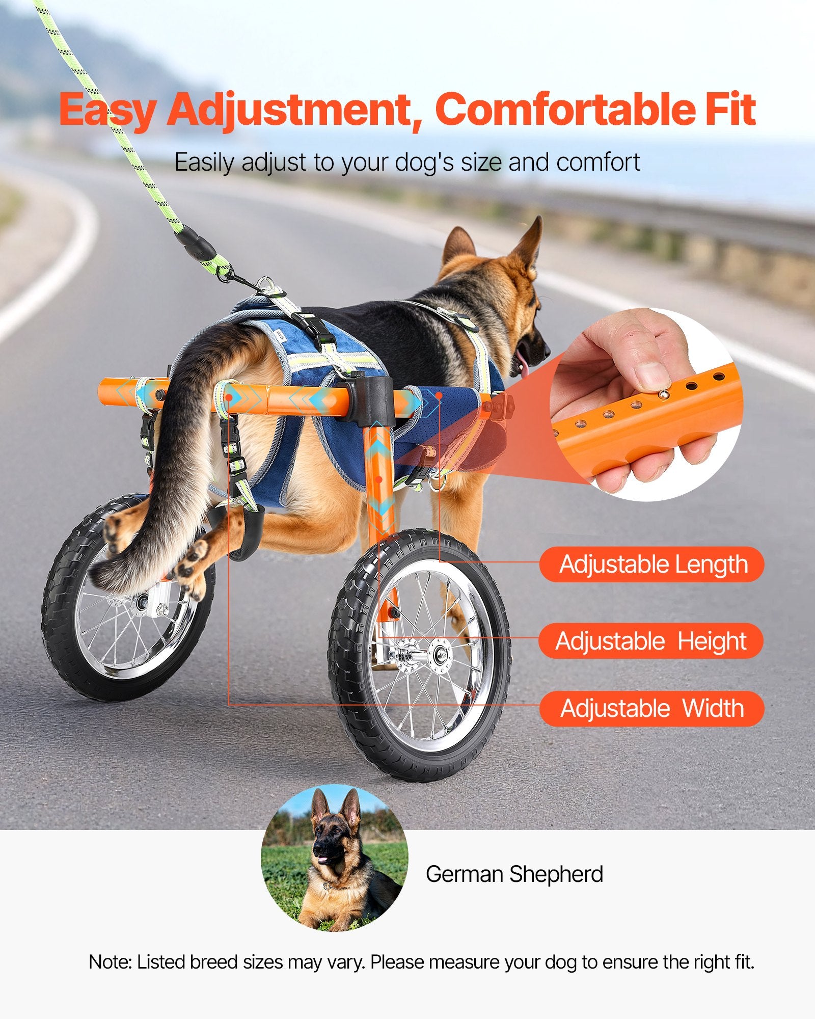 Dog Wheelchair for Back Legs, Lightweight 2 Wheels Pet Wheelchair, Height, Width & Length Adjustable, Dog Cart with Shock-Absorbing Wheels, for Injured, Disabled Dogs 21.7-39.9 kg, Large