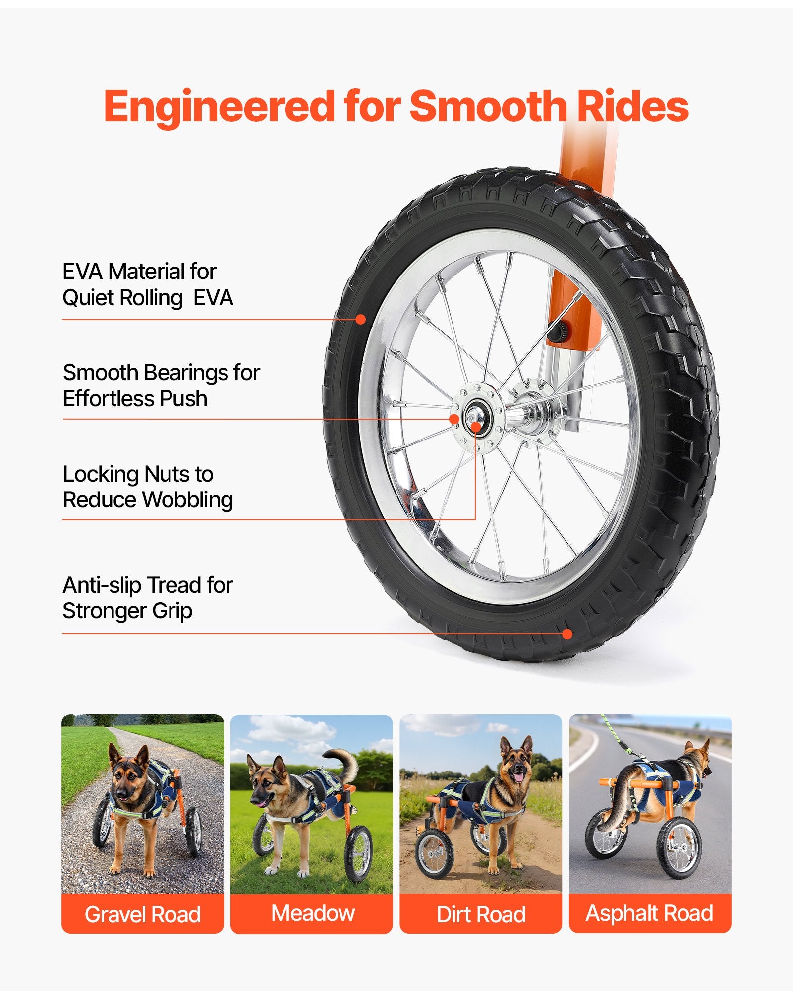 Dog Wheelchair for Back Legs, Lightweight 2 Wheels Pet Wheelchair, Height, Width & Length Adjustable, Dog Cart with Shock-Absorbing Wheels, for Injured, Disabled Dogs 21.7-39.9 kg, Large