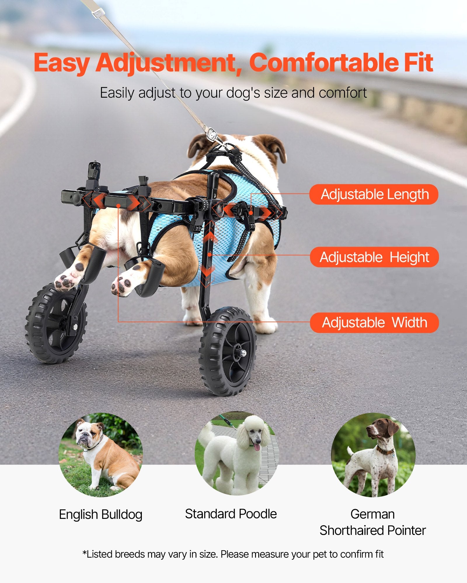 Cat Carriers & Crates: VEVOR Dog Wheelchair for Back Legs, Adjustable 2 Wheels Pet Wheelchair, Lightweight  Dog Cart with Shock-Absorbing Wheels, Mobility Support Wheel Chair for Disabled Injured Dogs up to 15kg, Medium