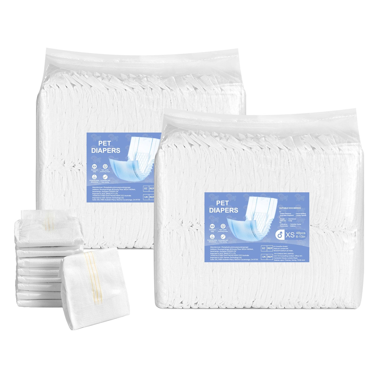 Food Storage: VEVOR Disposable Male Dog Diapers, Super Absorbent Male Dog Wraps, 360 ° Leak-Proof Belly Bands with Wetness Indicator for Doggies in Heat, Training, Incontinence - XS, 96 Count (2 Packs of 48)